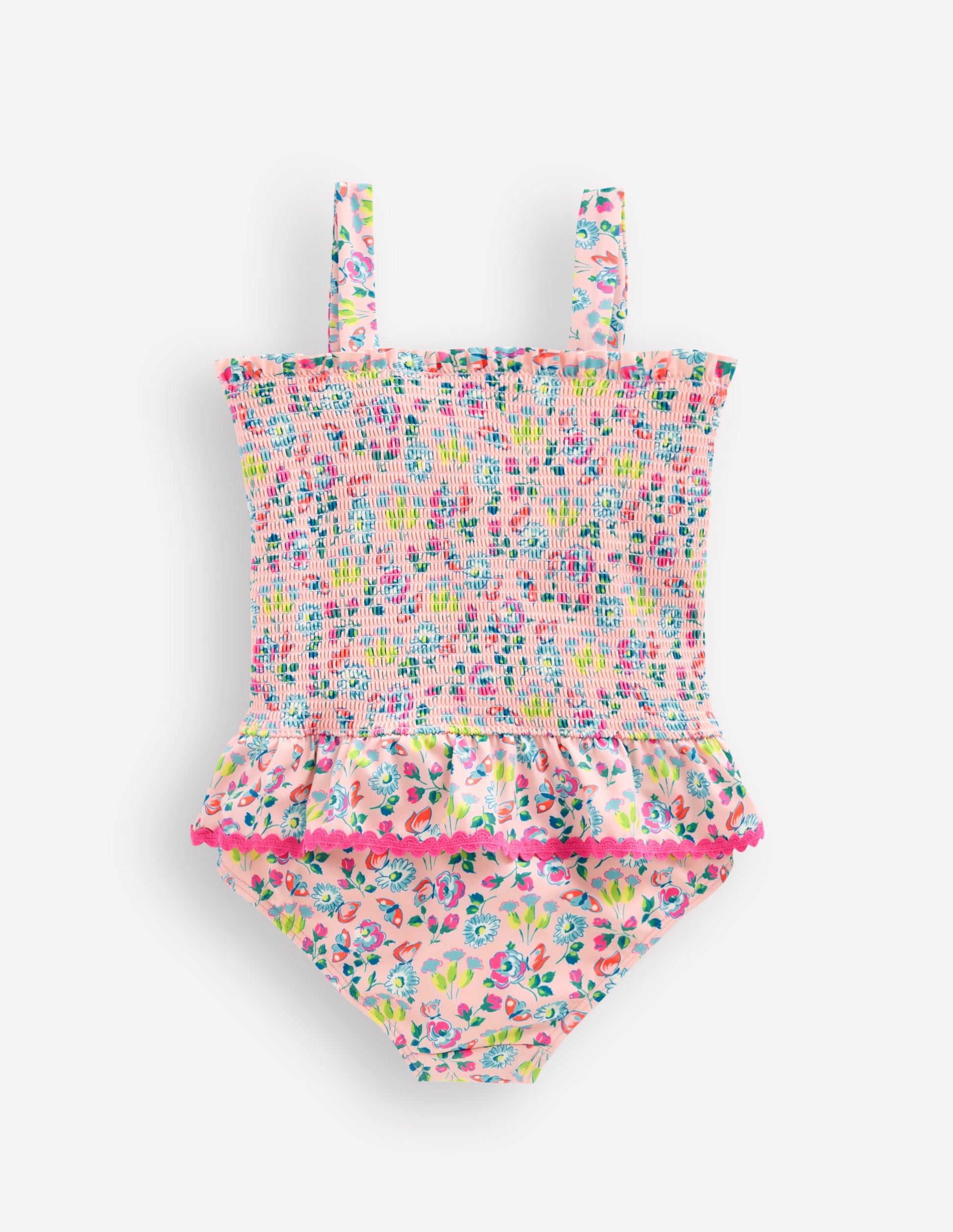 Peplum Smocked Swimsuit-Chalk Pink Butterfly Floral-2