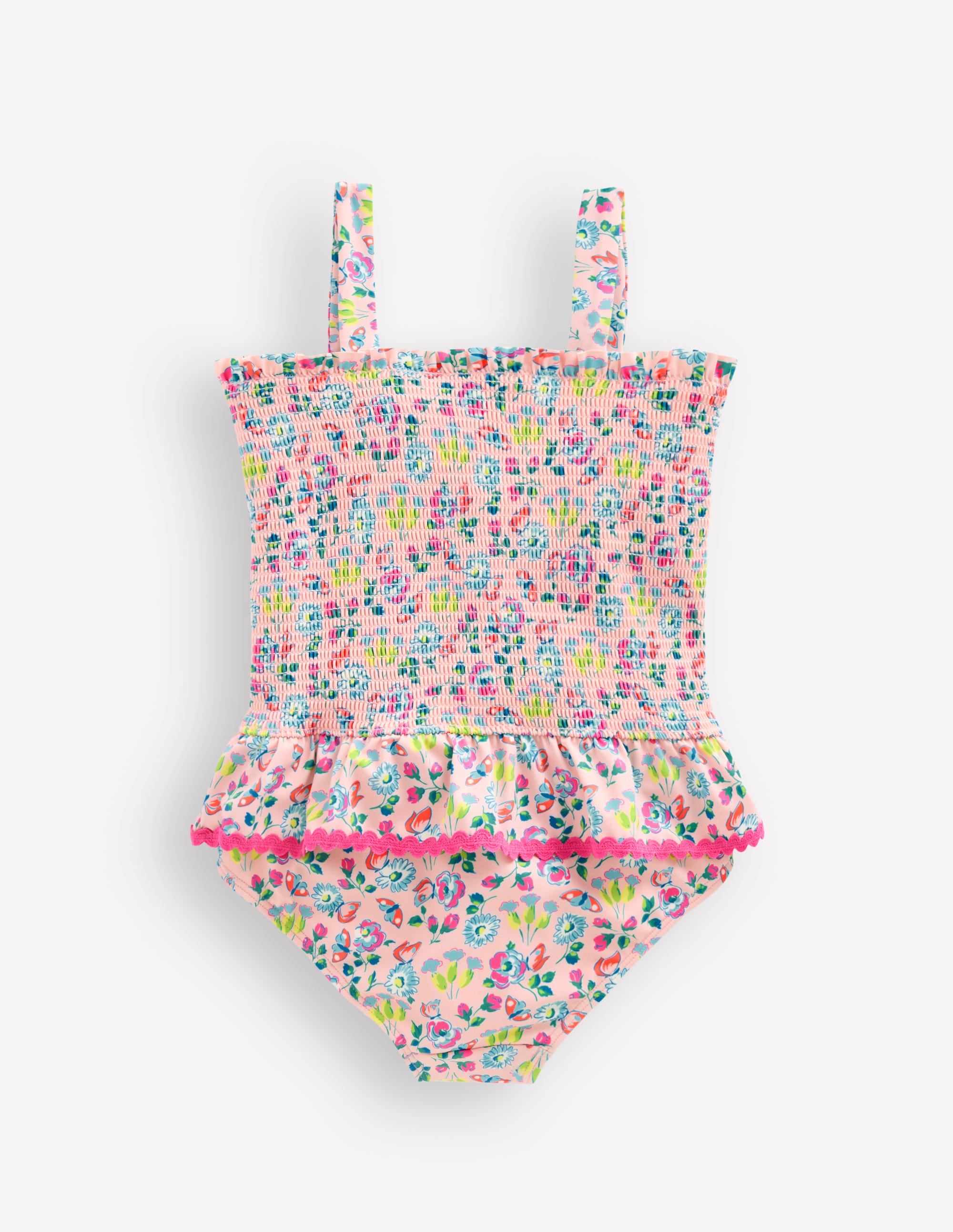 Peplum Smocked Swimsuit-Chalk Pink Butterfly Floral - Image 2