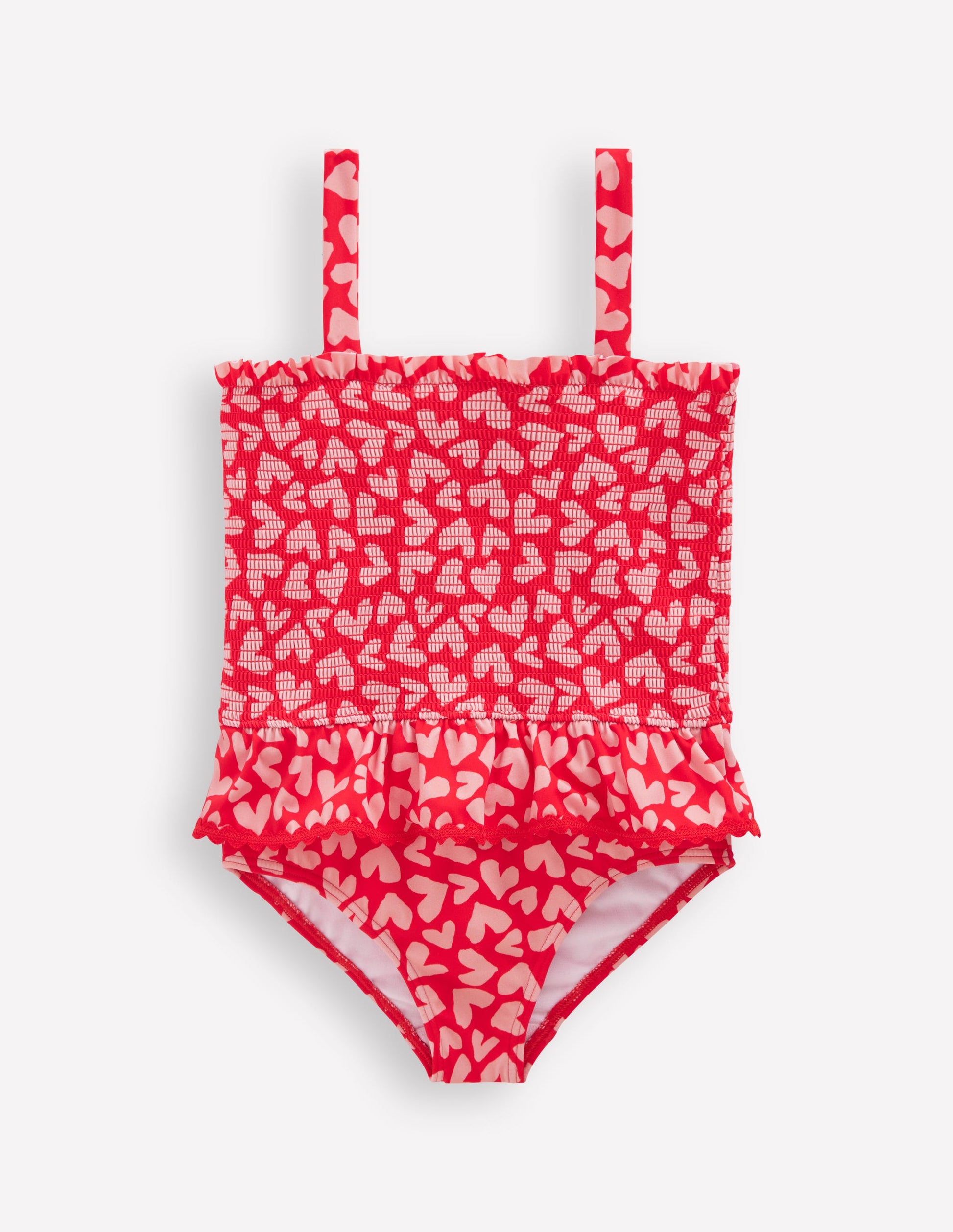 Peplum Smocked Swimsuit-Rockabilly Red Collage Hearts-1