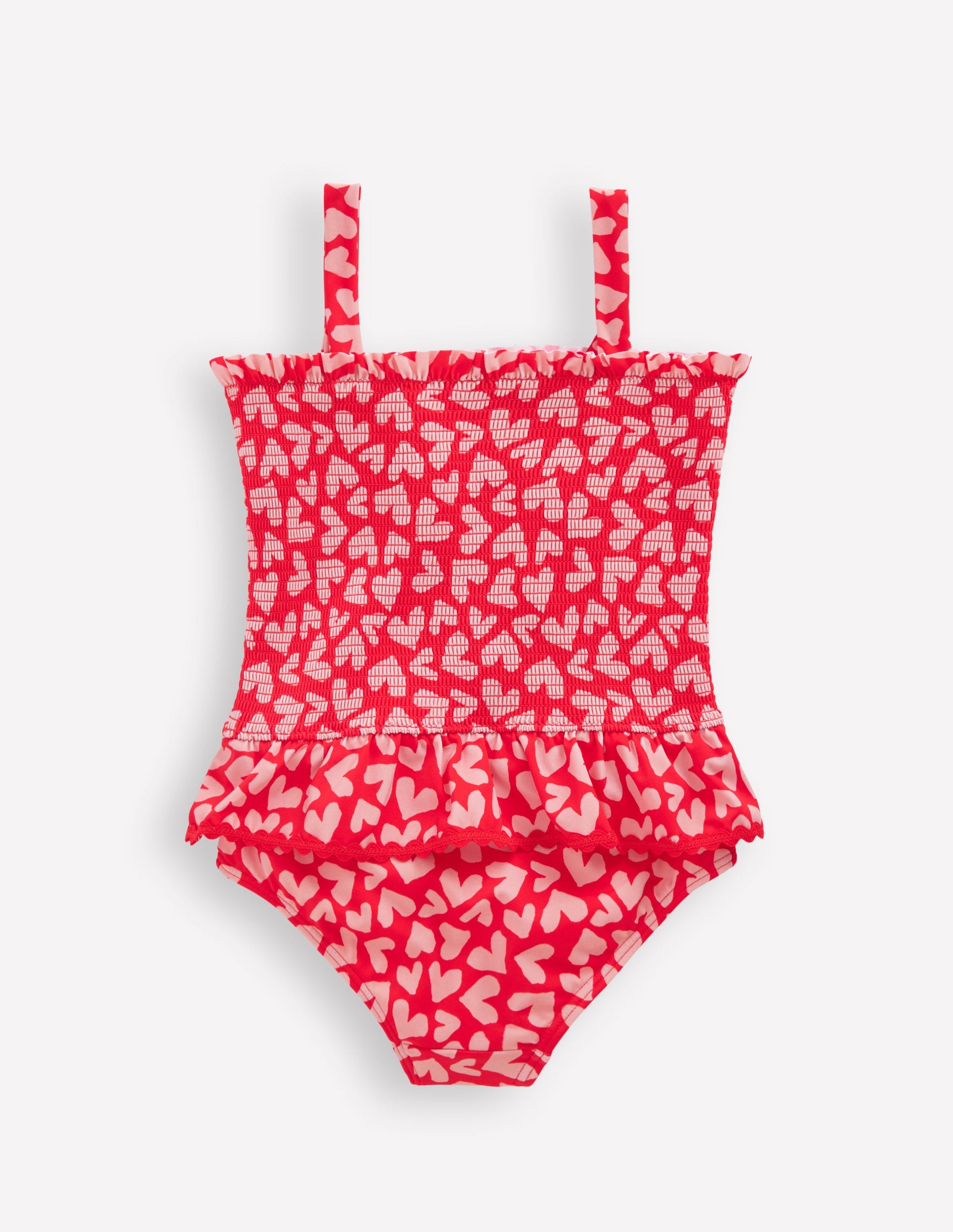 Peplum Smocked Swimsuit-Rockabilly Red Collage Hearts-2