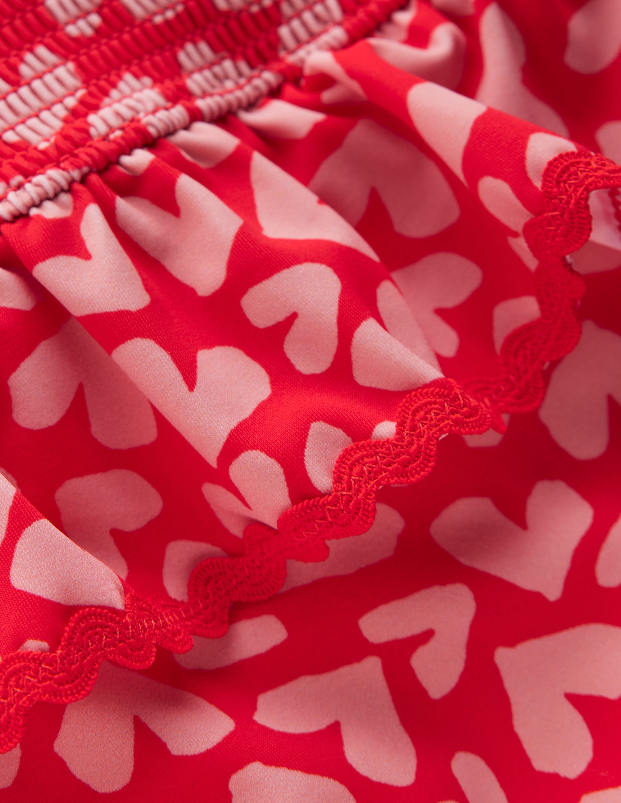 Peplum Smocked Swimsuit-Rockabilly Red Collage Hearts - Image 3