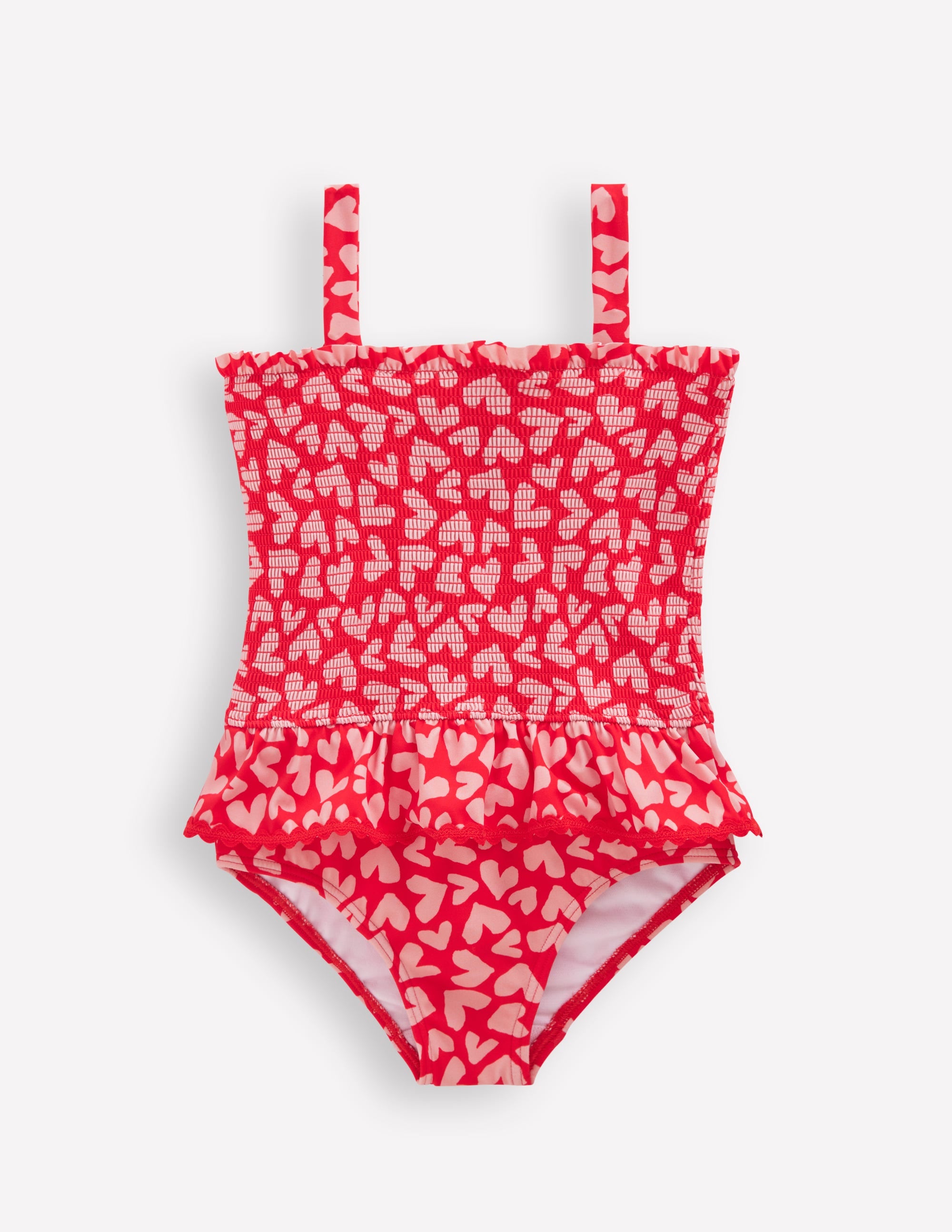 Peplum Smocked Swimsuit-Rockabilly Red Collage Hearts - Image 1