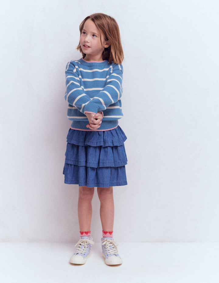 Drop Shoulder Jumper-Silve Lake Blue/Ecru Marl