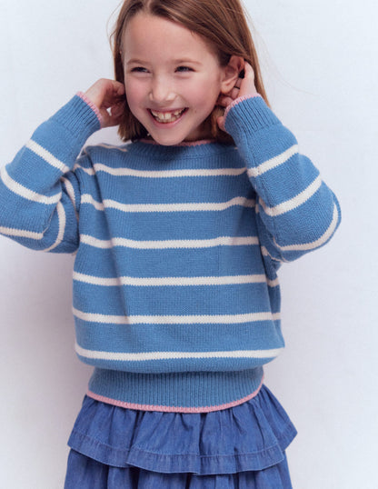 Drop Shoulder Jumper-Silve Lake Blue/Ecru Marl-2