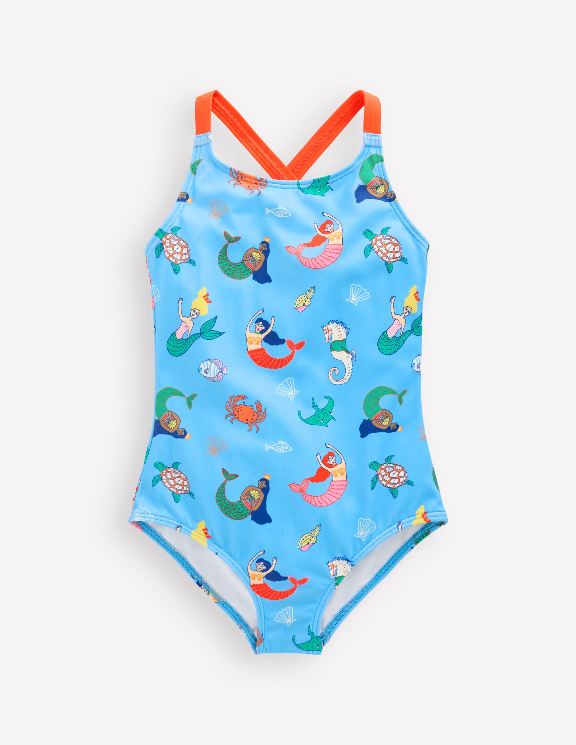 Cross-Back Printed Swimsuit-Cabana Blue Mermaids - Image 1