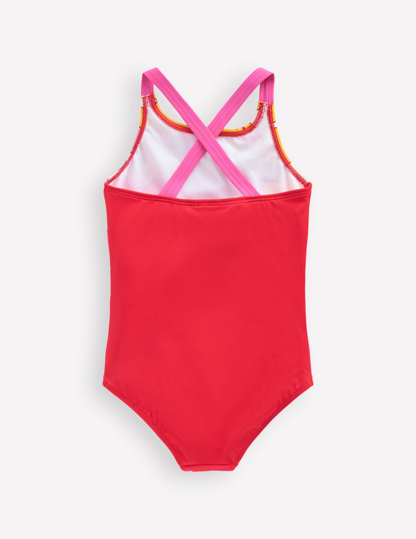 Cross-back Printed Swimsuit-Cinnamon Red Sixties Sunrise