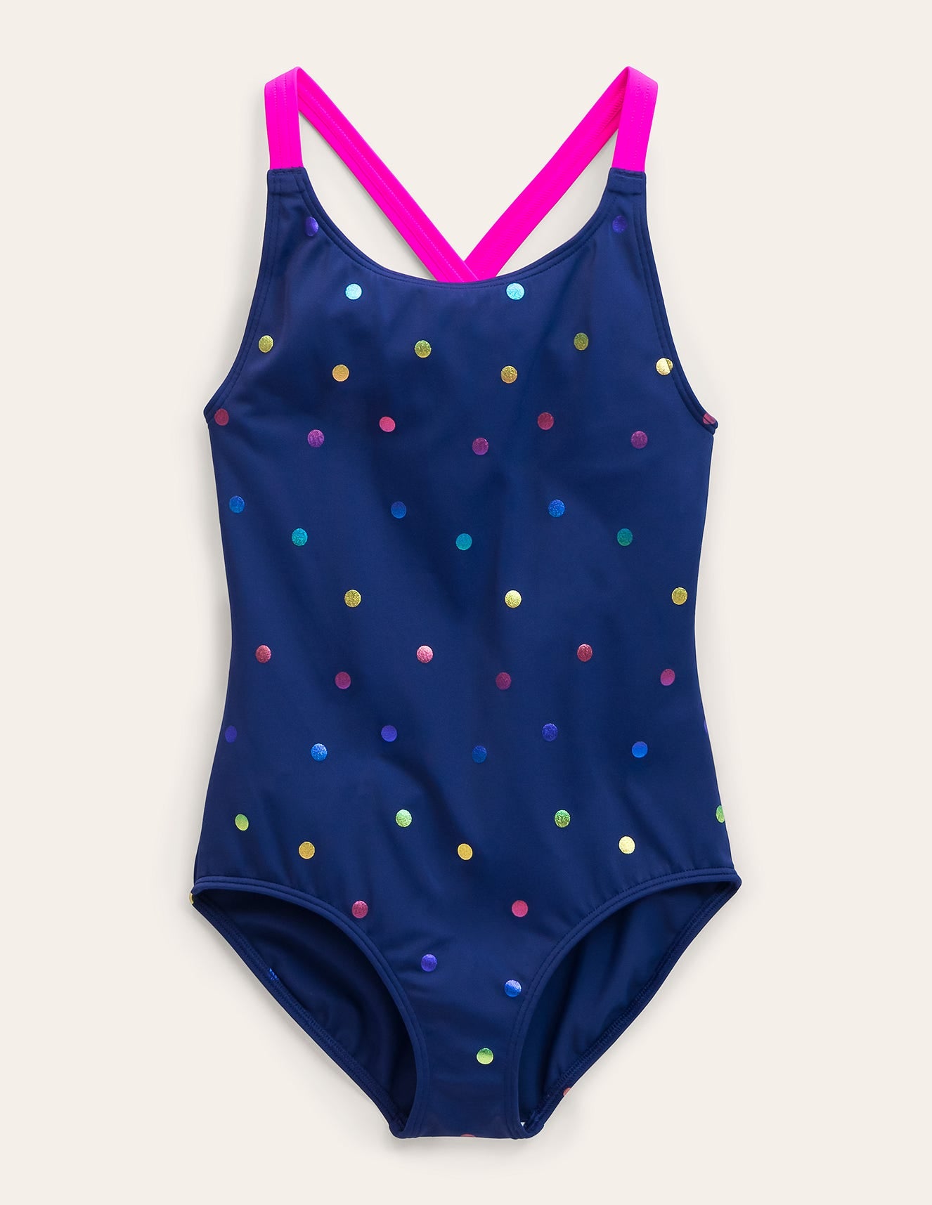 Cross-back Printed Swimsuit-Rainbow Foil Confetti Spot