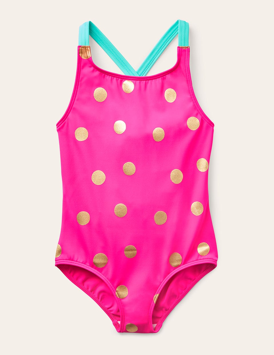 Cross-Back Printed Swimsuit-Fuchsia Pink Foil Spot - Image 1