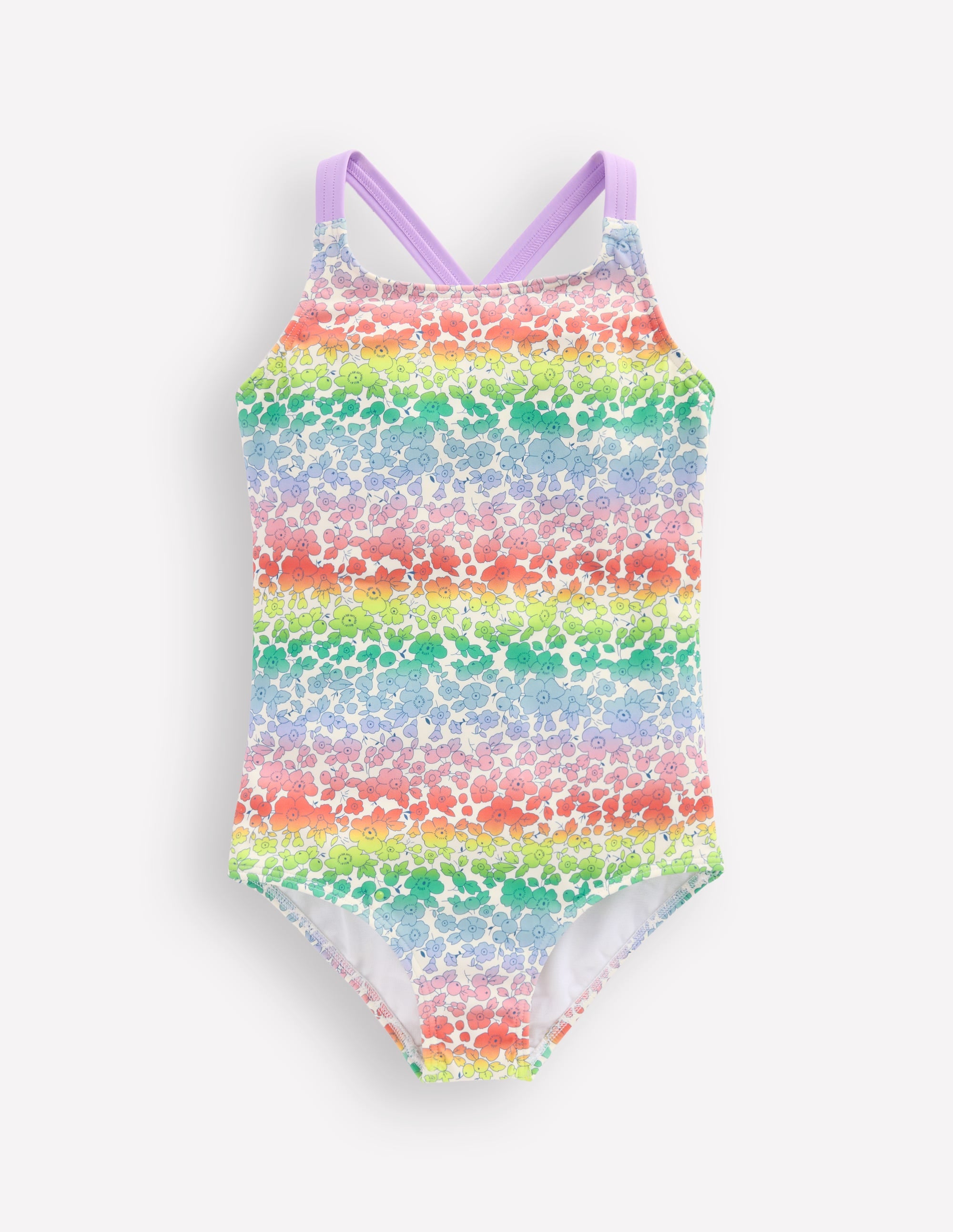 Cross-Back Printed Swimsuit-Rainbow Ombre Flowerbed - Image 1