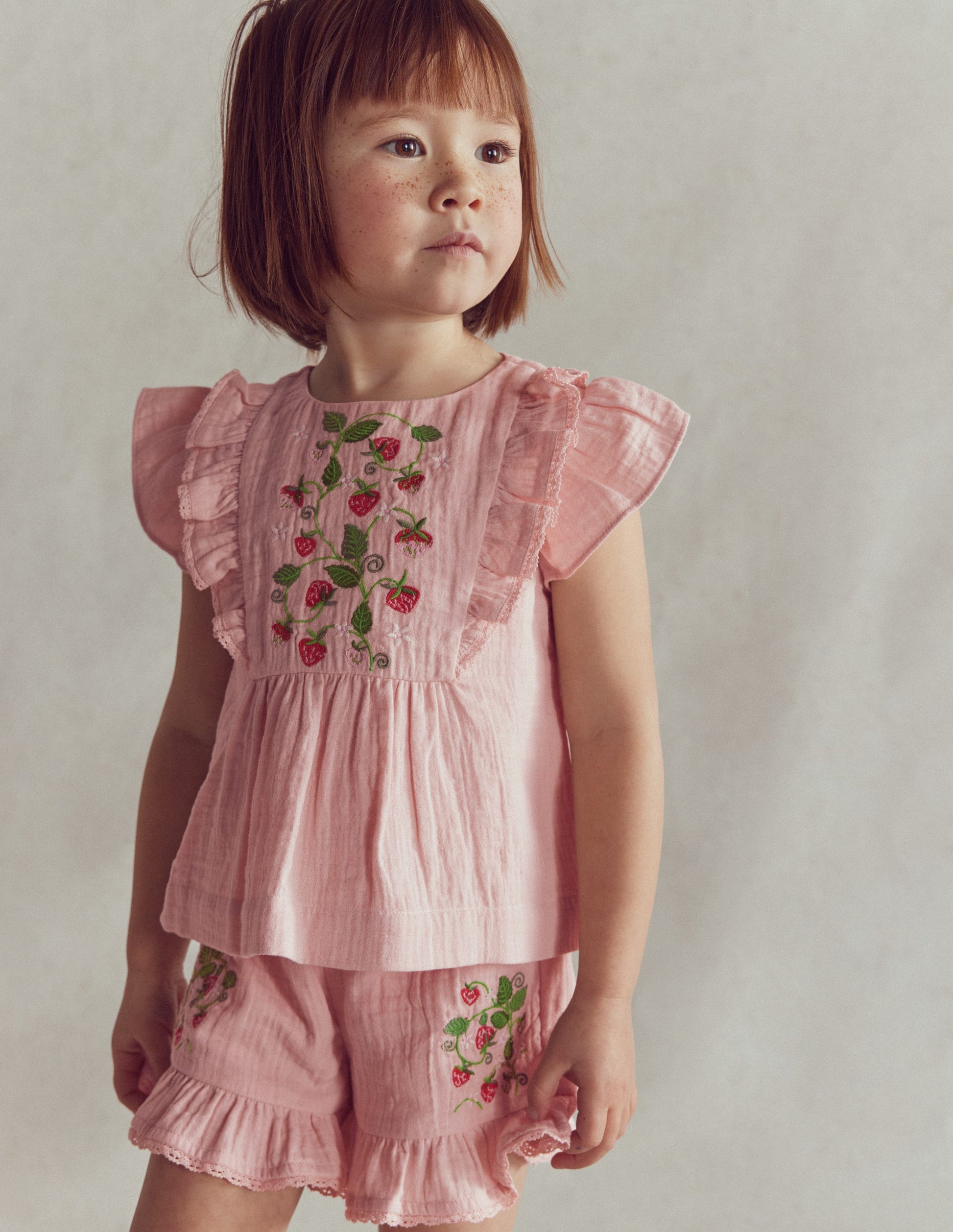 Embroidered Frilly Woven Top-Lotus Strawberries-3