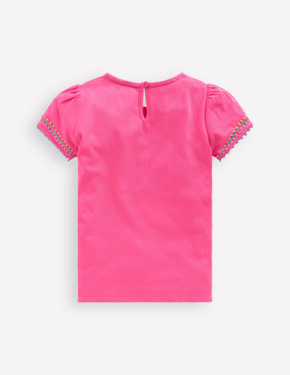 Puff Sleeve T-shirt-Flamingo Pink-2