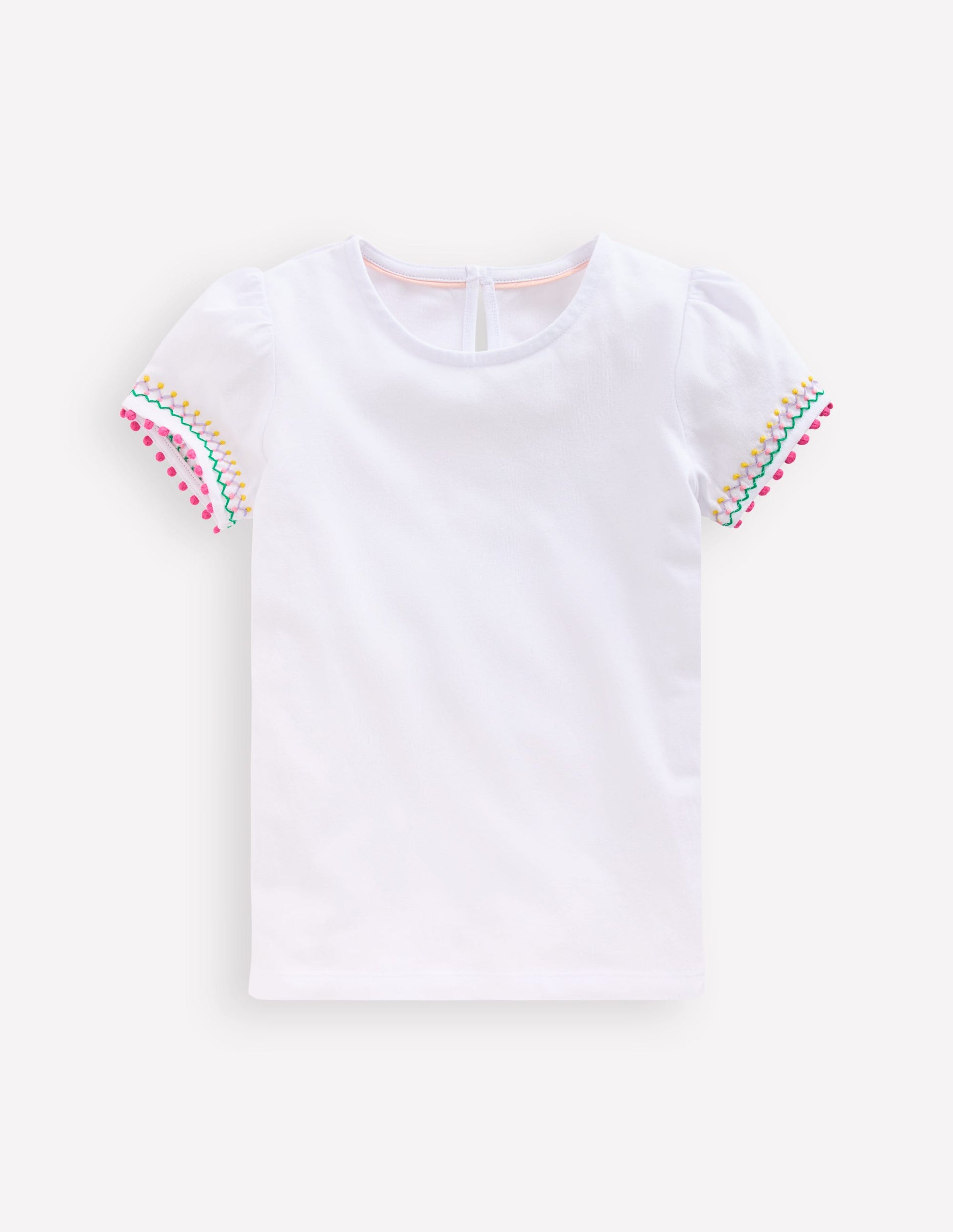 Puff Sleeve T-shirt-White-1