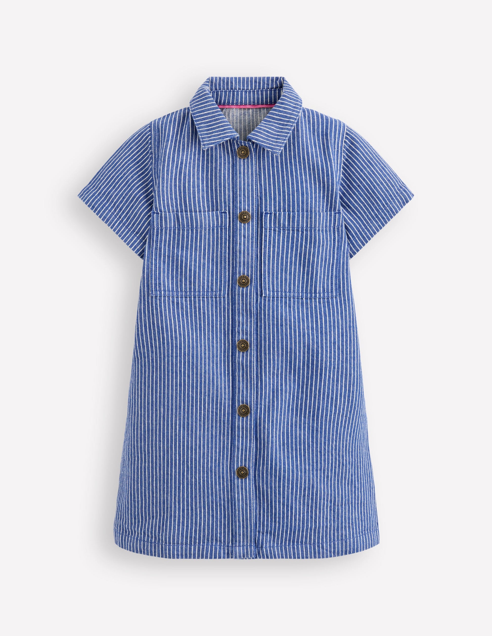 Denim Shirt Dress-Sapphire Blue Stripe-1