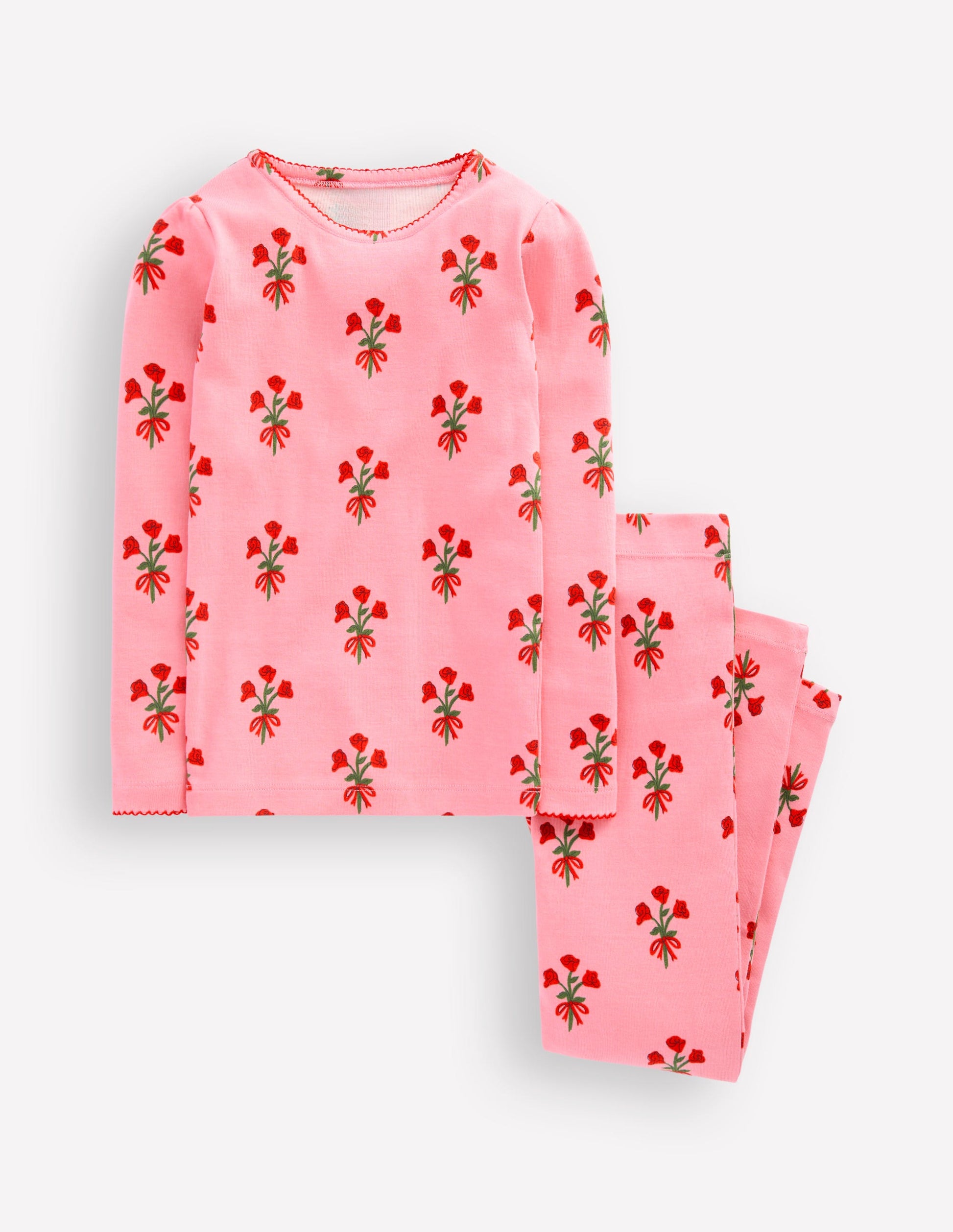 Snug Long John Pyjamas-Bubblegum Pink Posy-1