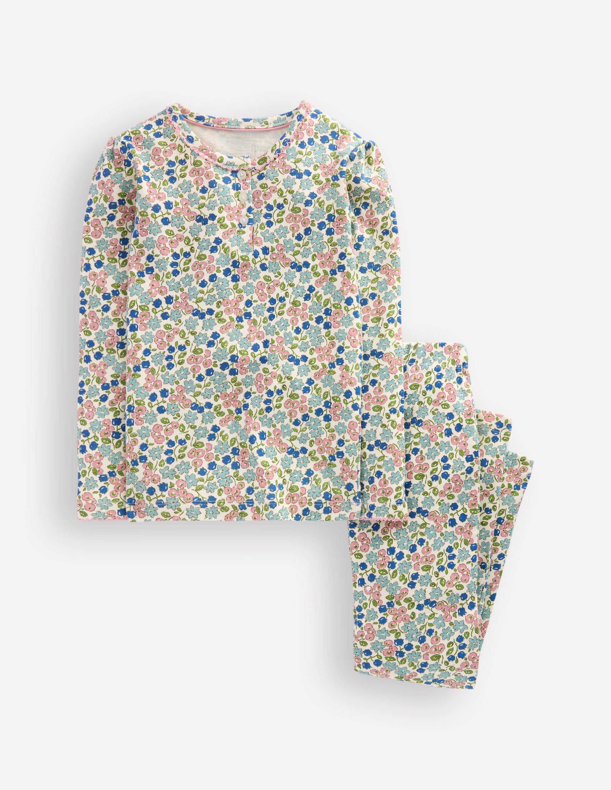 Snug Henley Pyjamas-Soft Ivory Spring Ditsy-1