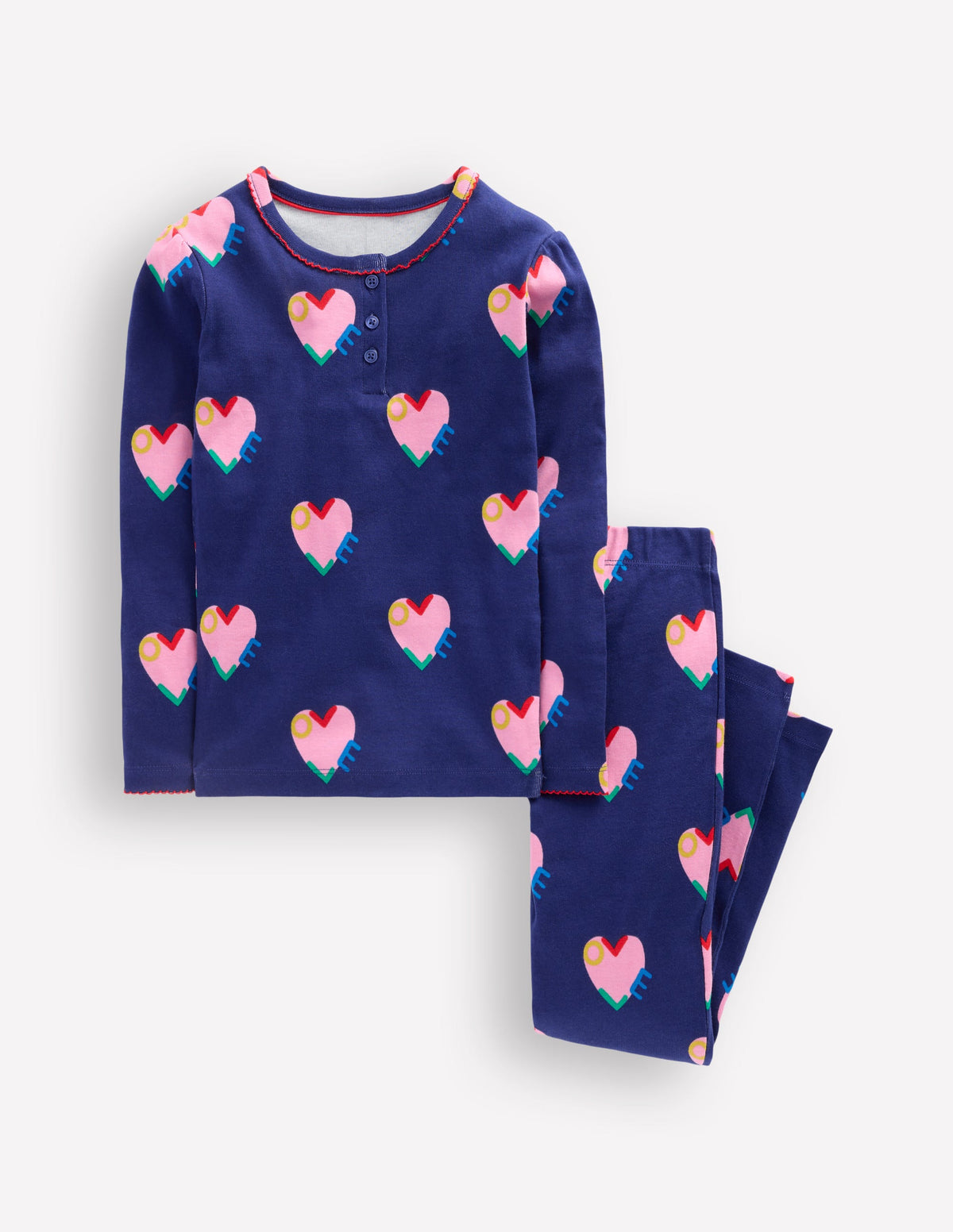 Snug Henley Pyjamas-Starboard Blue Love Hearts - Image 1