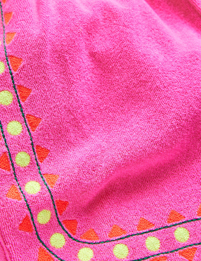 Towelling Embroidered Shorts-Sorbet Pink Embroidery-5