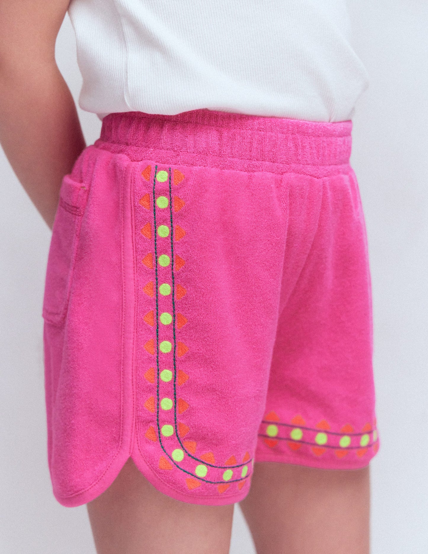 Towelling Embroidered Shorts-Sorbet Pink Embroidery