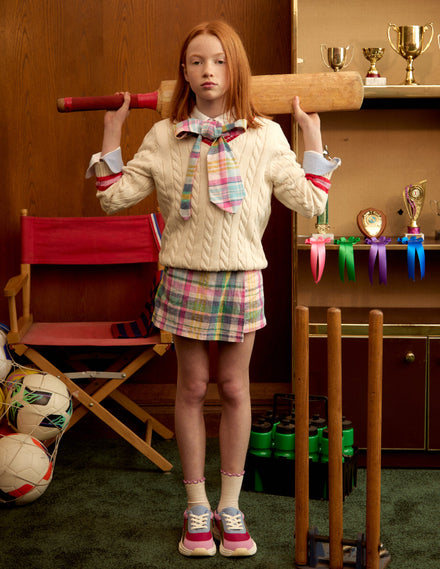 V-neck Cable Jumper-Ecru Marl