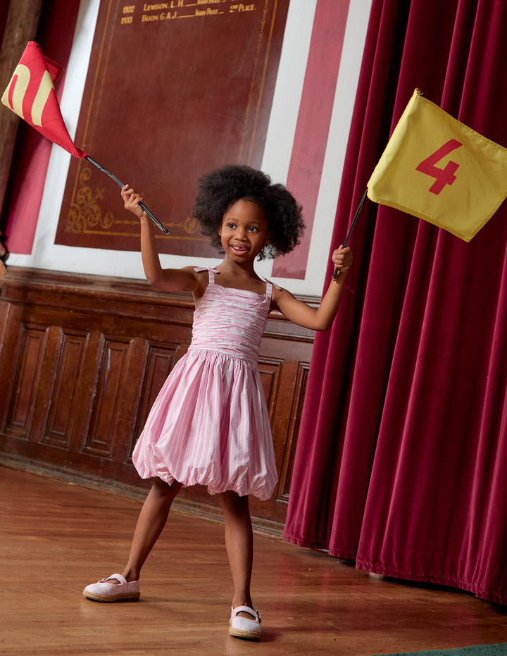 Ruched Bodice Bubble Dress-Formica Pink Stripe