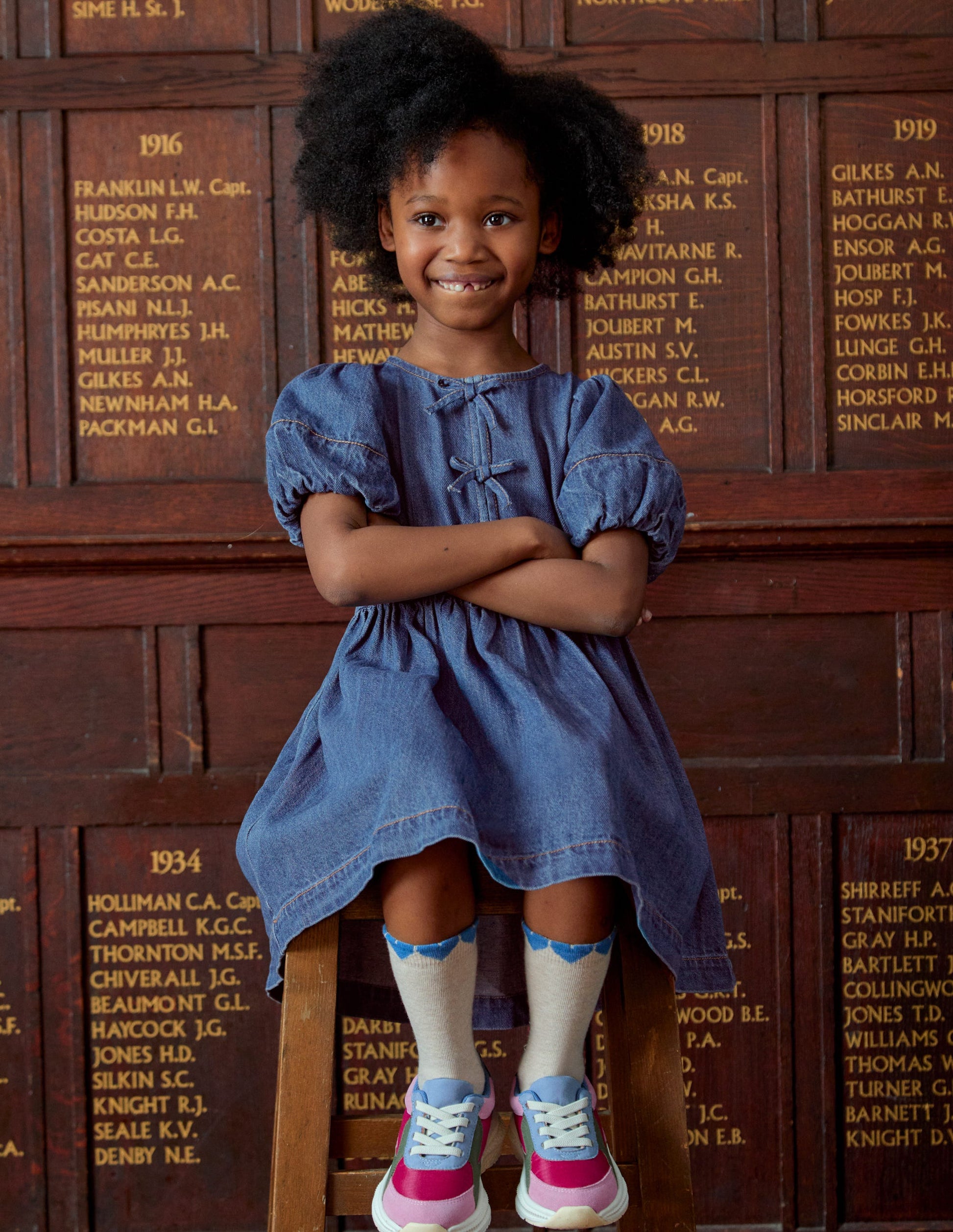 Bow Front Woven Dress-Mid Vintage Denim-5
