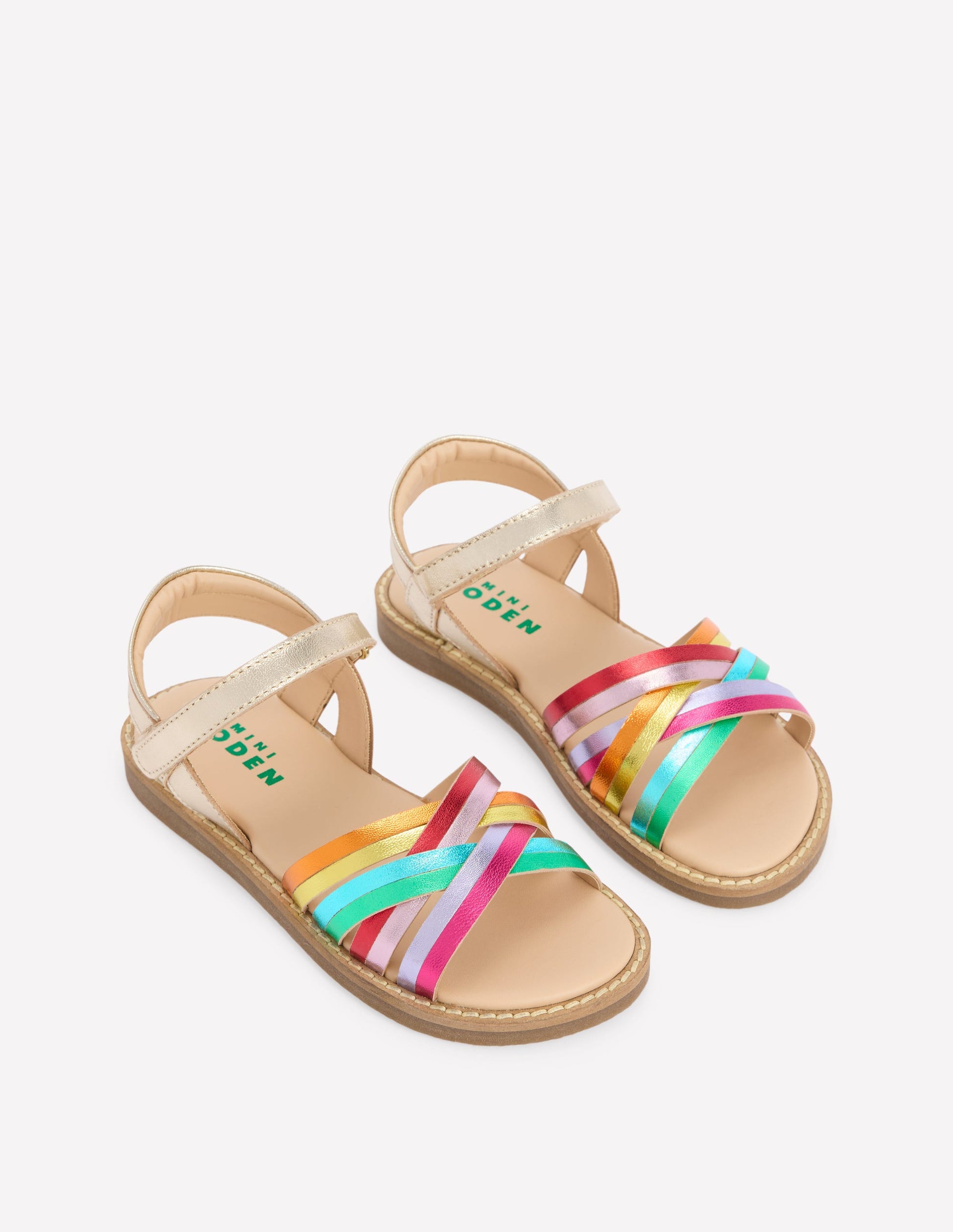 Crossed Leather Sandals-Rainbow metallic-1
