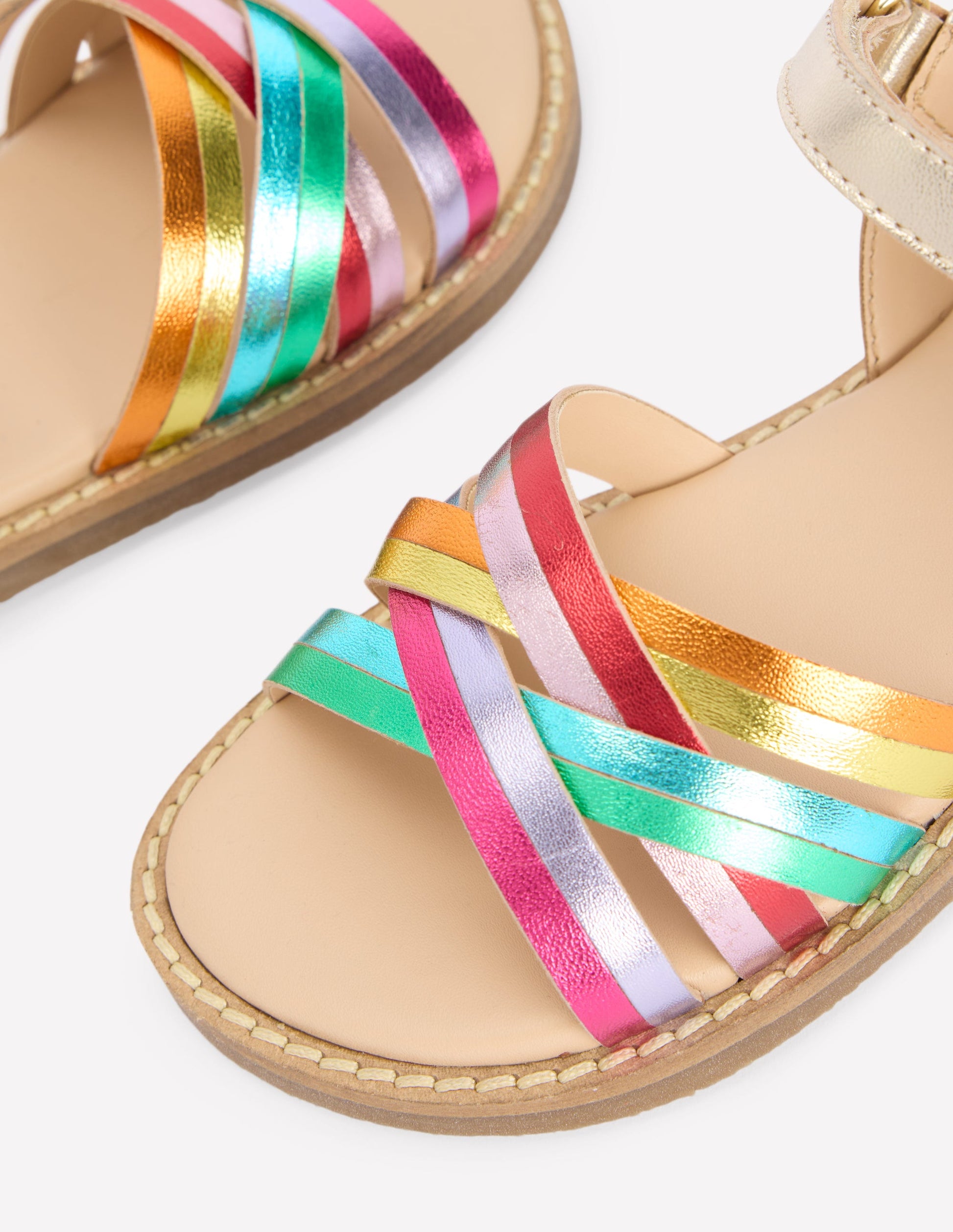 Crossed Leather Sandals-Rainbow metallic-3