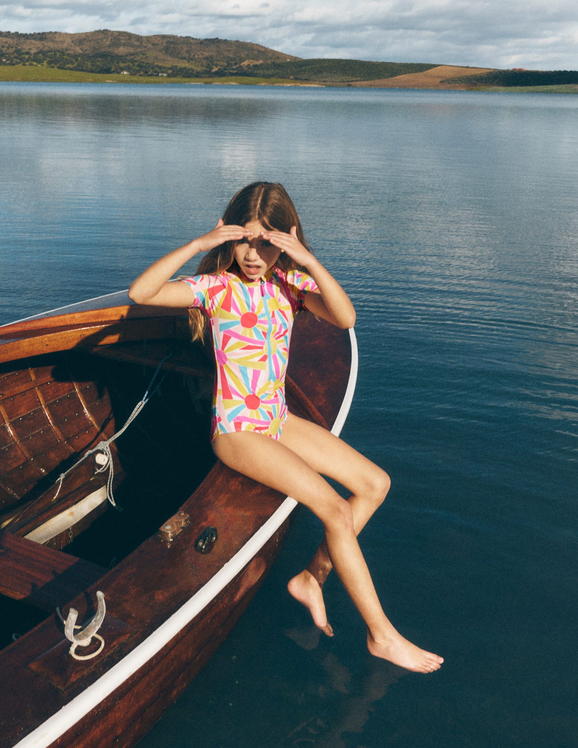 Short-sleeved Swimsuit-Ivory Sunburst-1