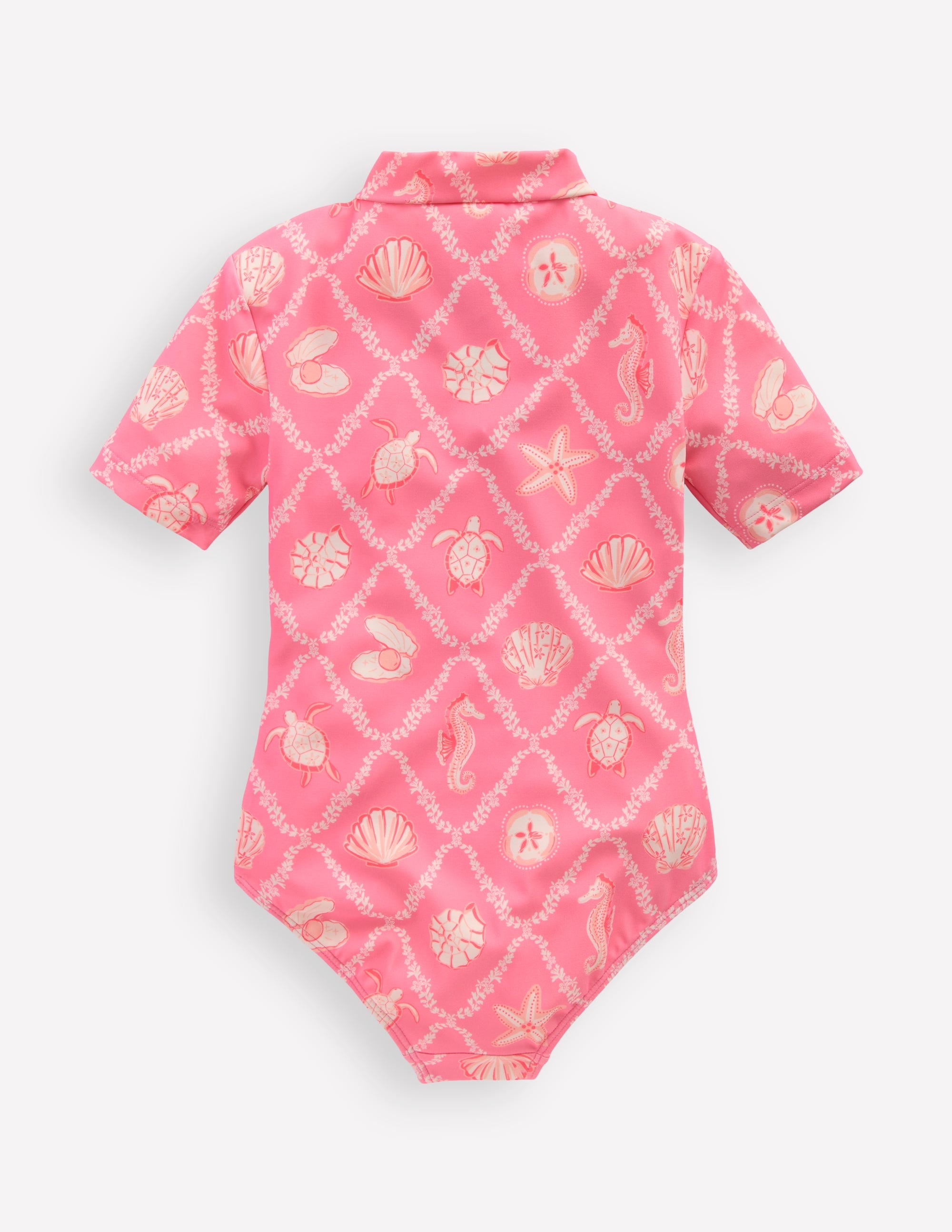 Short-sleeved Swimsuit-Salmon Pink Shell Tile - Image 2