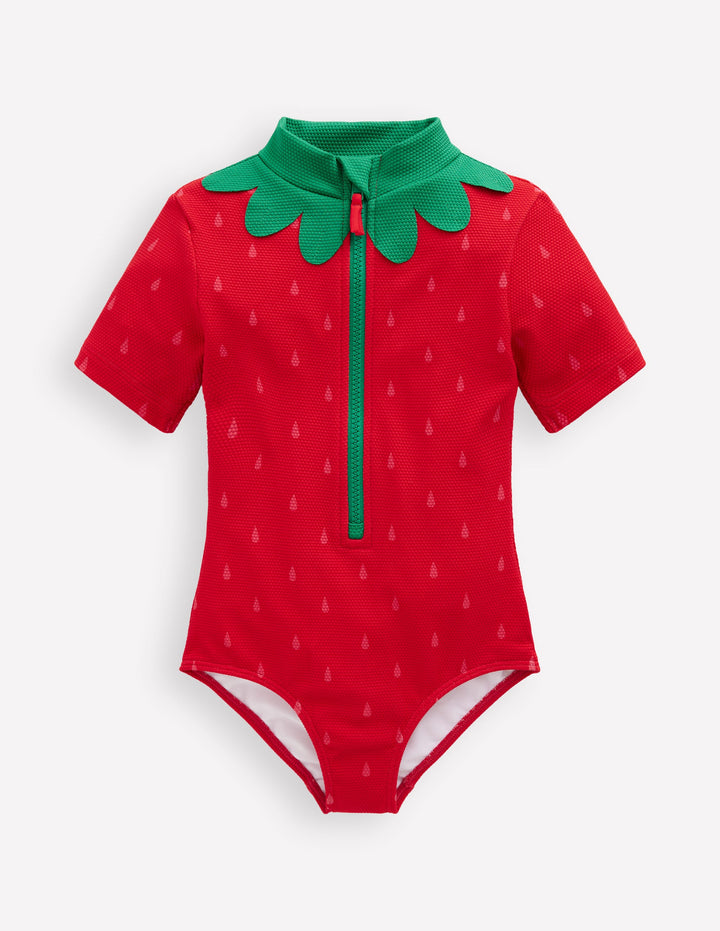 Short Sleeve Swimsuit-Poppy Red Strawberry
