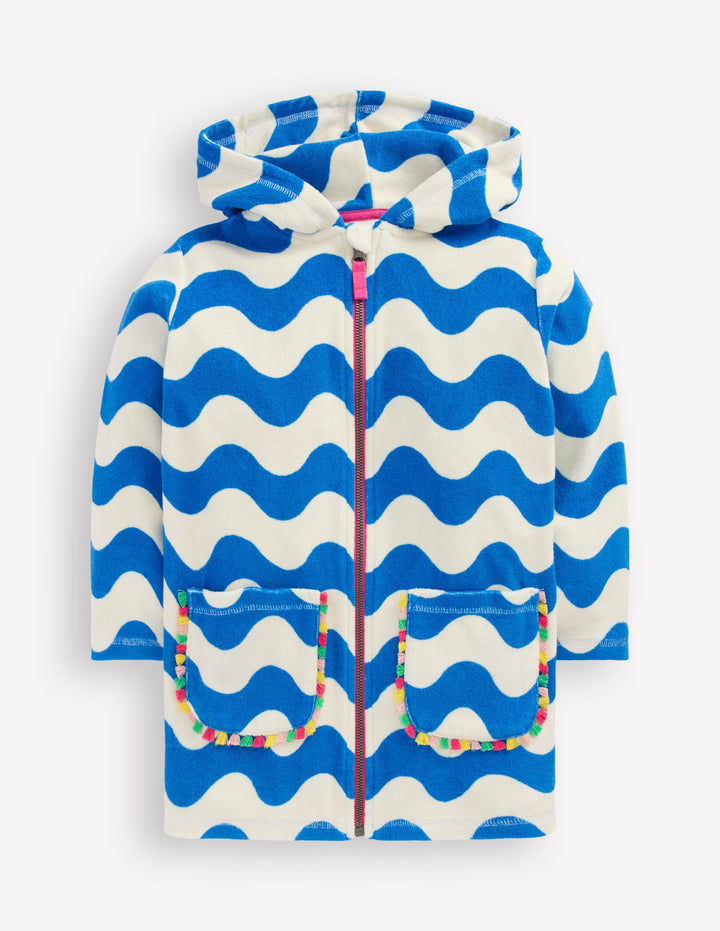 Romie Towelling Zip Throw-On-Blue and Ivory Wave