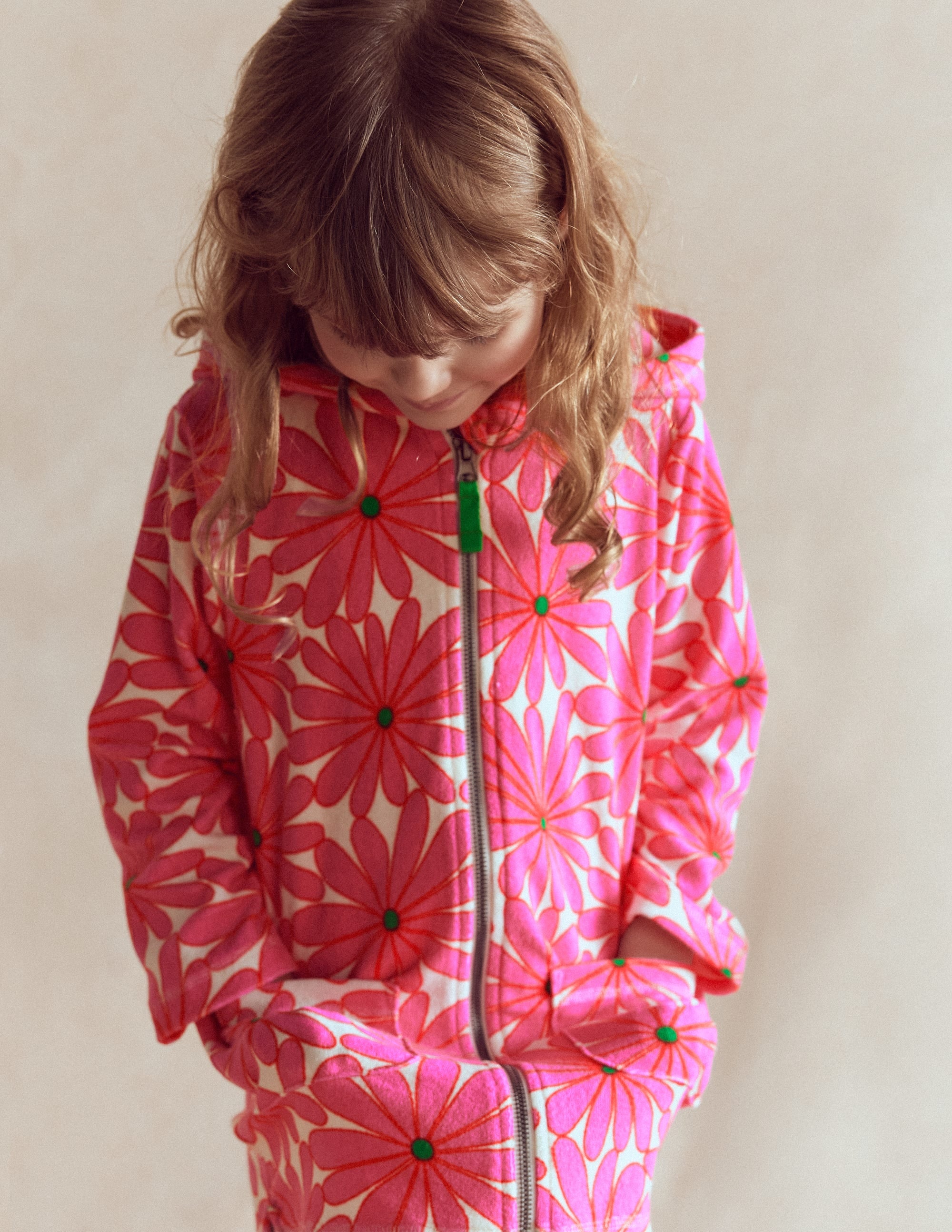 Romie Towelling Zip Throw-On-Festival Pink Giant Daisy | Boden UK Romie Towelling Zip Throw-On-Festival Pink Giant Daisy | Boden UK