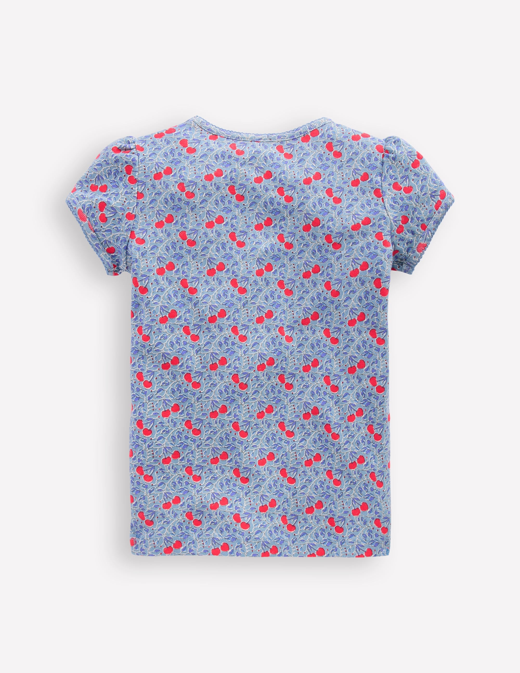 Short Sleeve Pointelle Top-Blue Cherries - Image 2