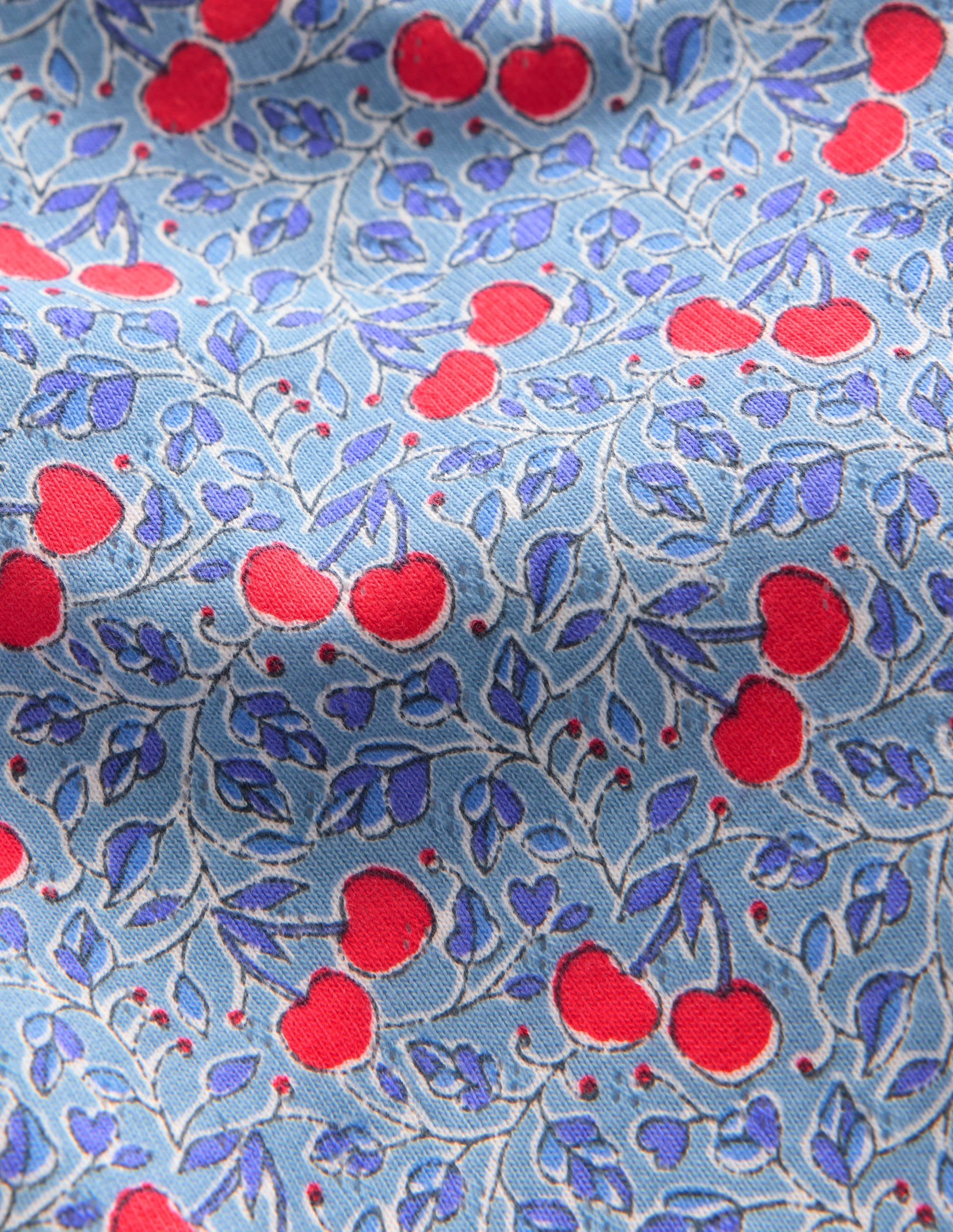 Short Sleeve Pointelle Top-Blue Cherries - Image 3