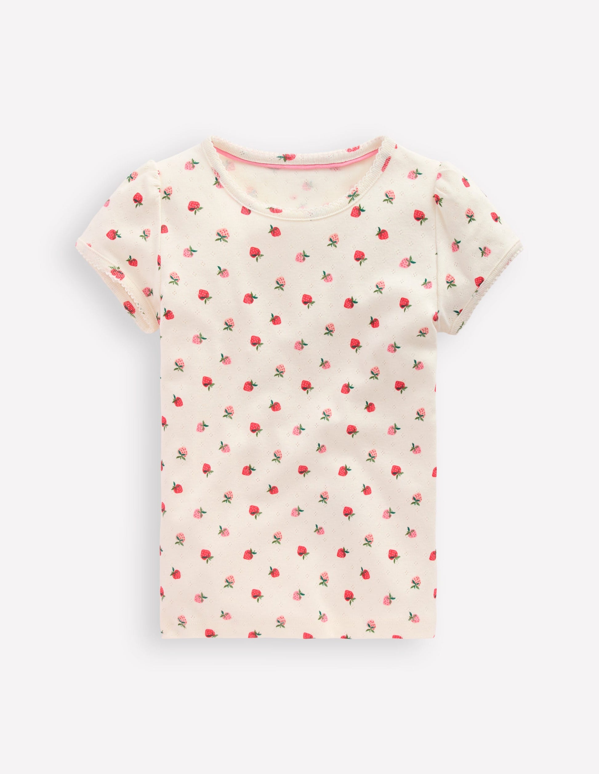 Short Sleeve Pointelle Top-Ivory Strawberry-2
