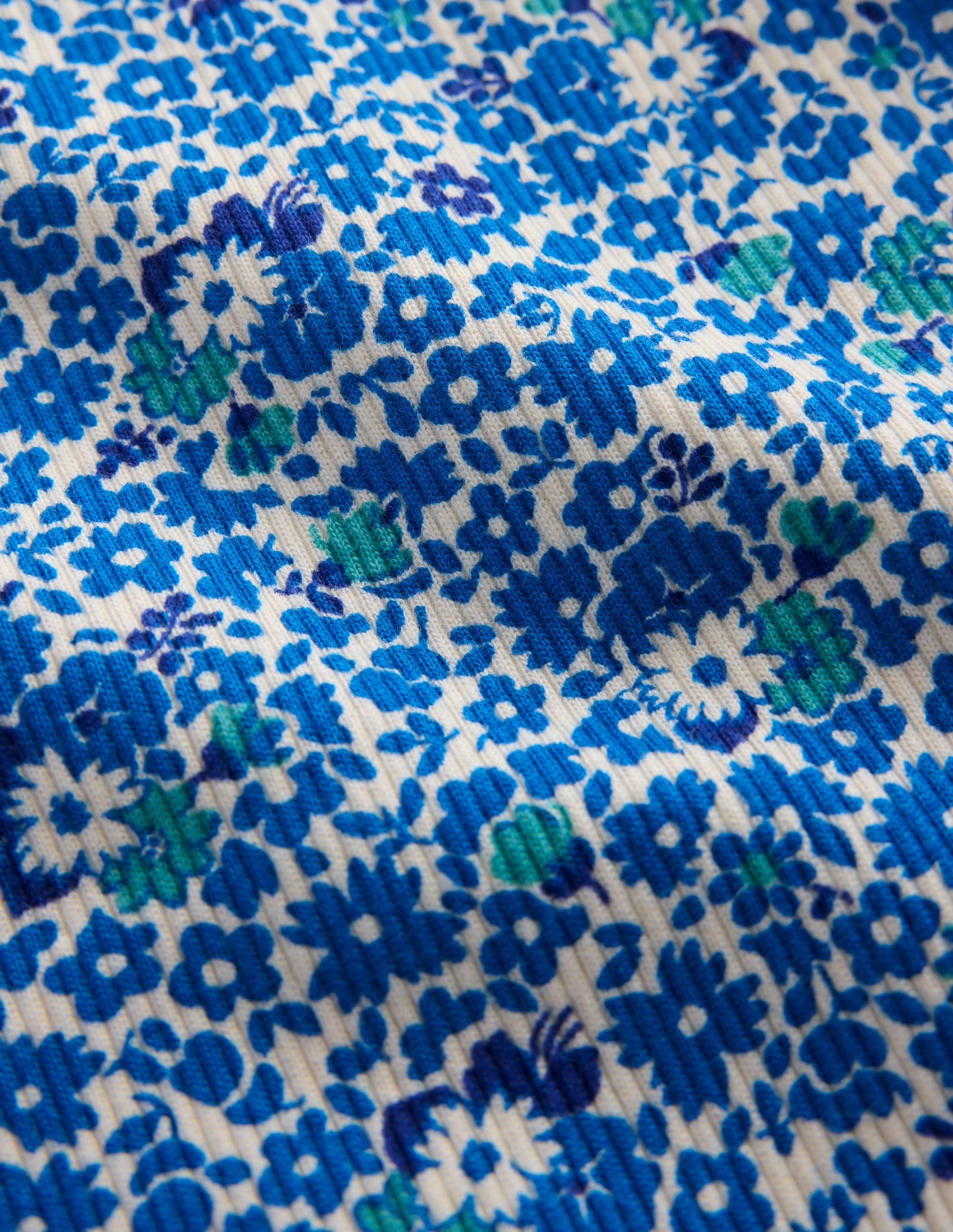 Ribbed Lace Trim Vest-Cabana Blue Ditsy Floral - Image 3