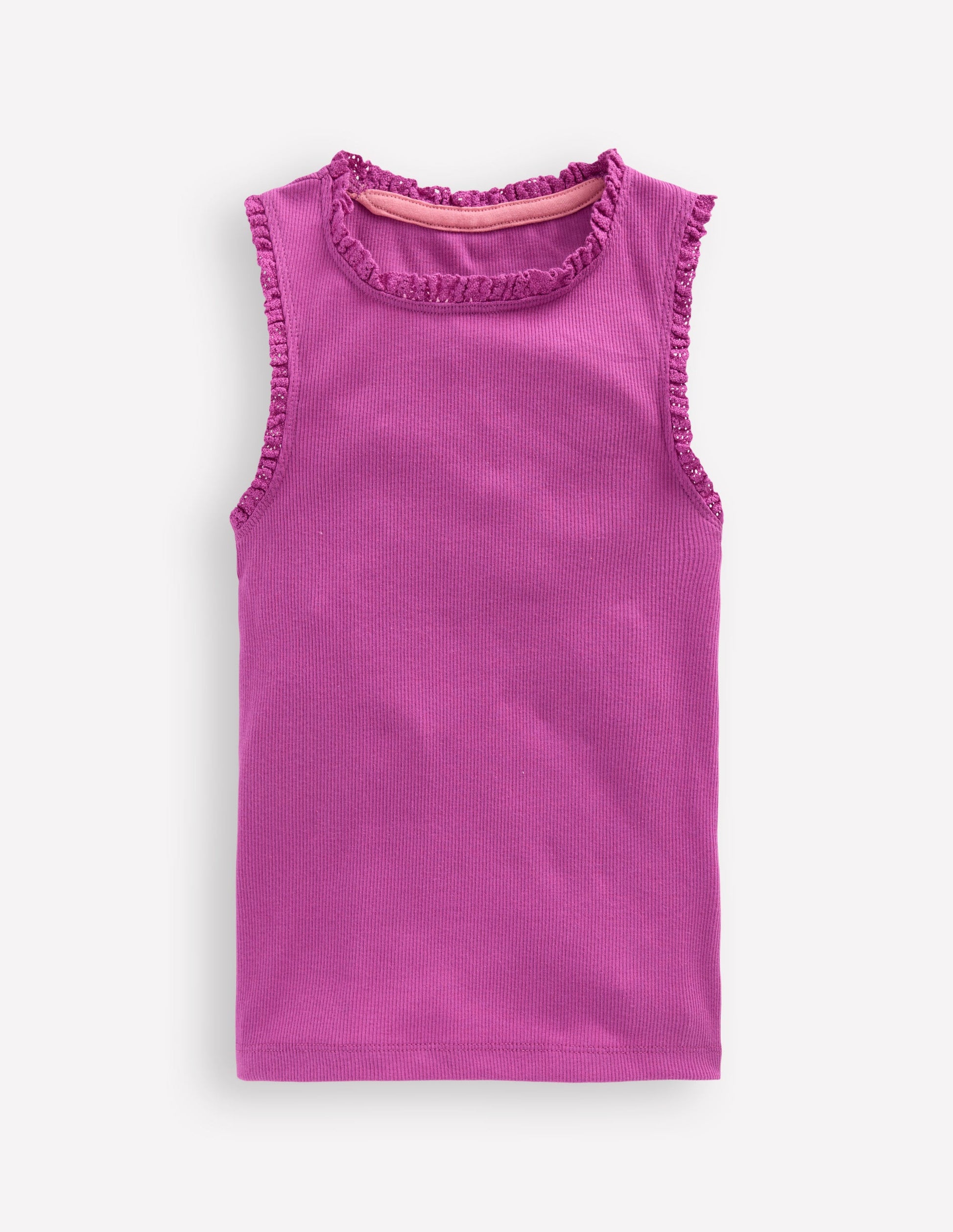 Ribbed Lace Trim Vest-Purple-1