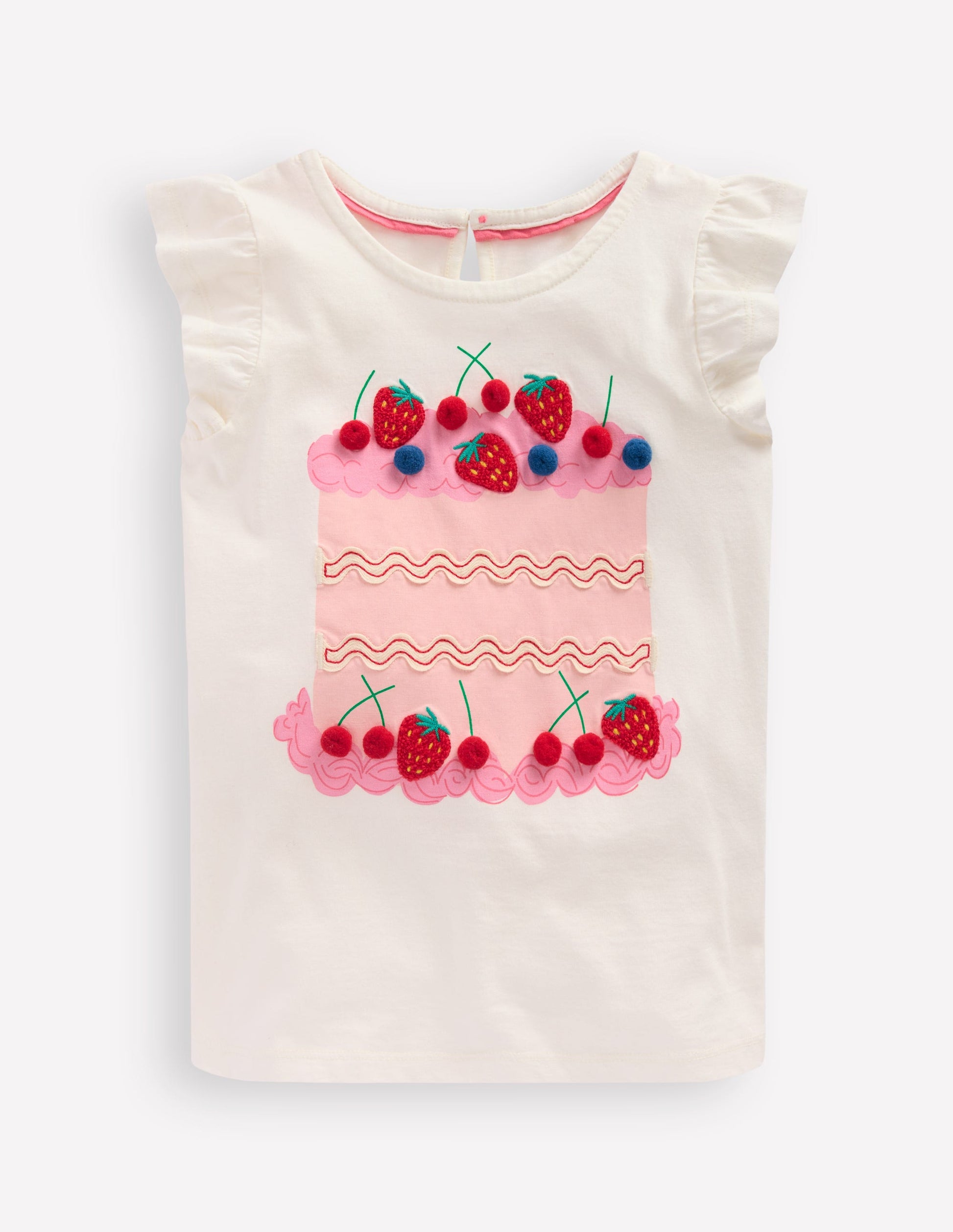 Short Sleeve Frill Logo Top-Ivory Cake-1