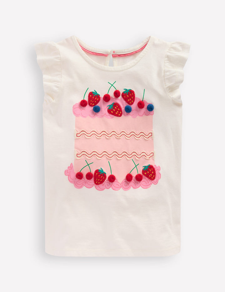 Short Sleeve Frill Logo Top-Ivory Cake