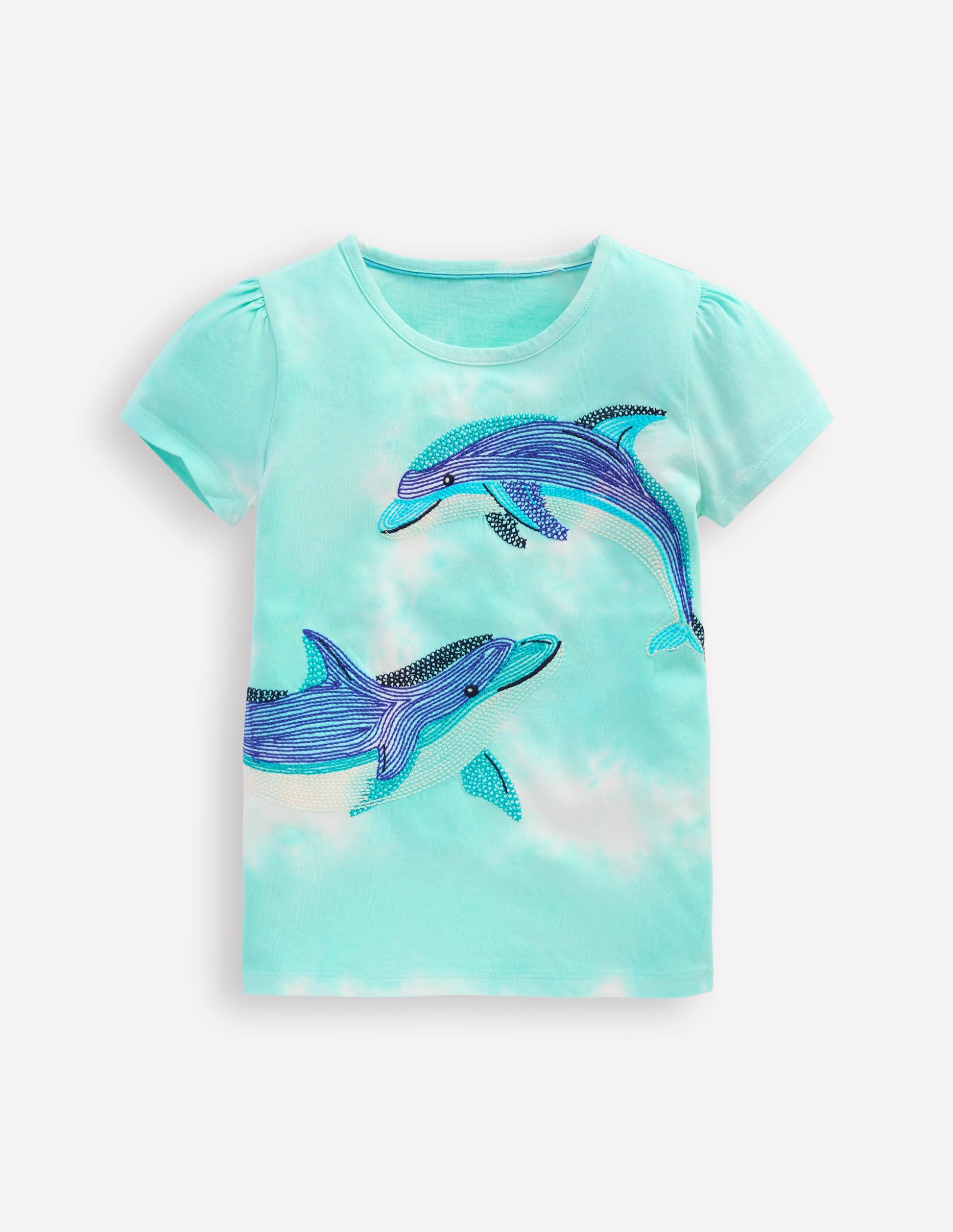 Puff Sleeve Superstitch Top-Blue Dolphins-1