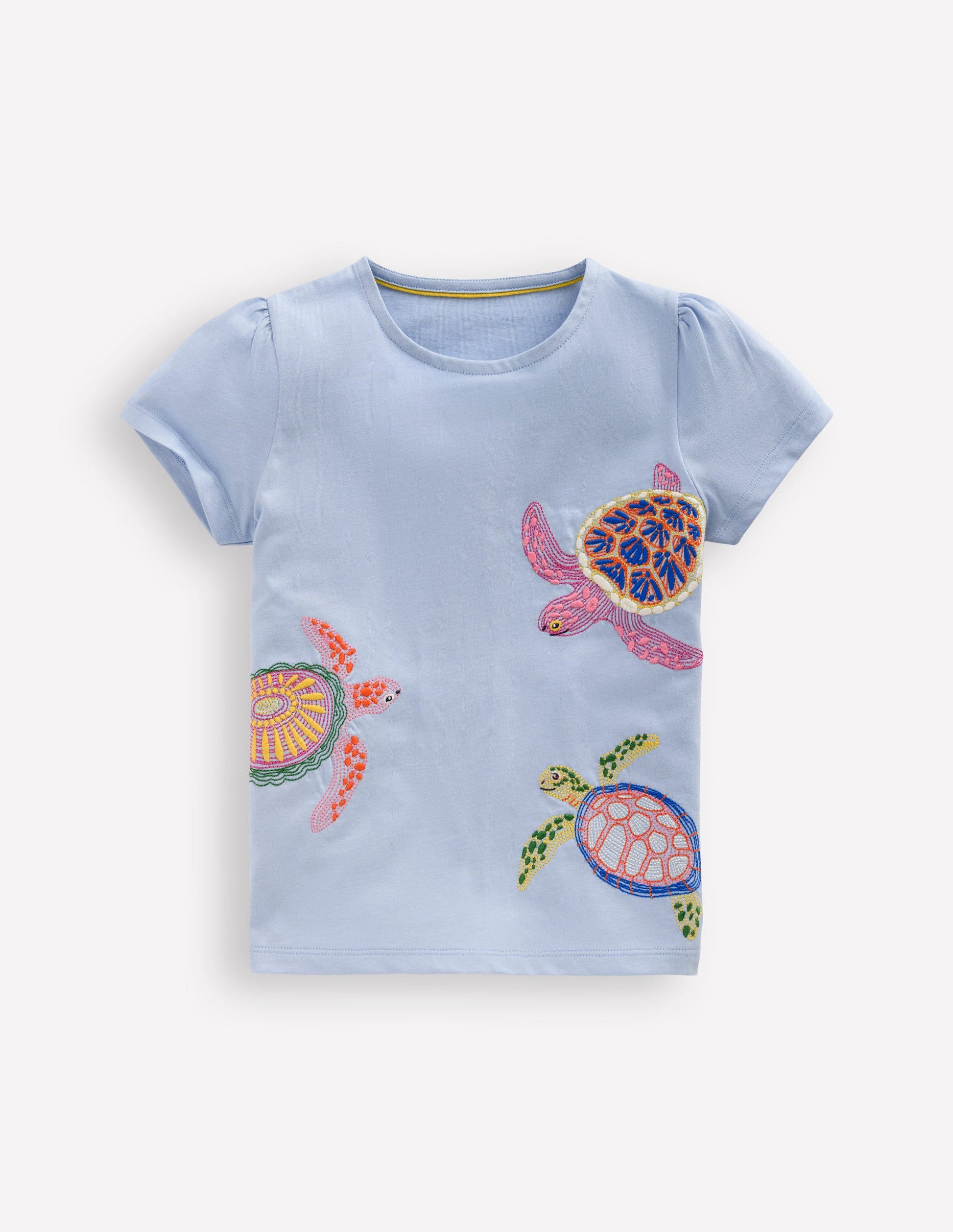 Puff Sleeve Superstitch Top-Misty Blue Turtles-1