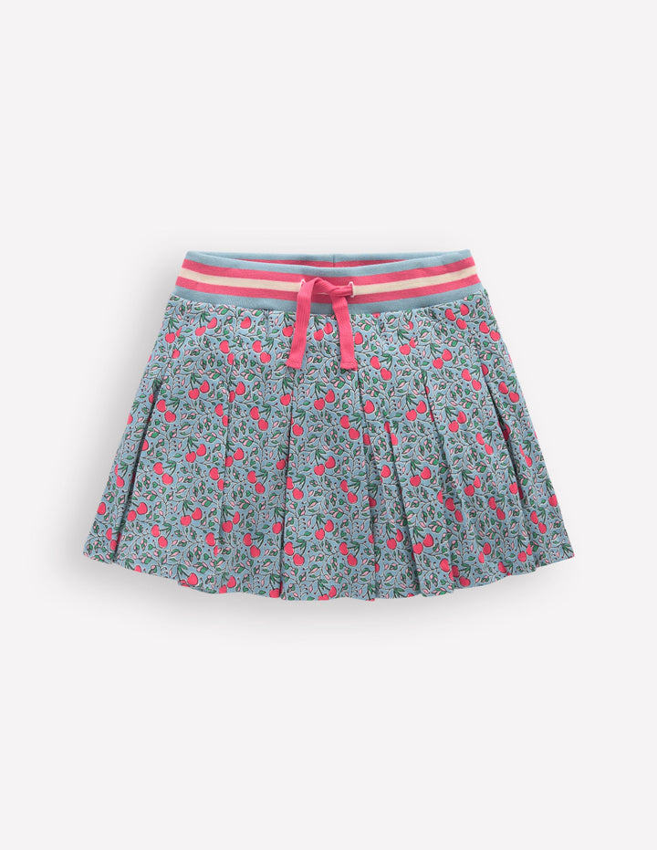 Pleated Jersey Skort-Blue Cherries