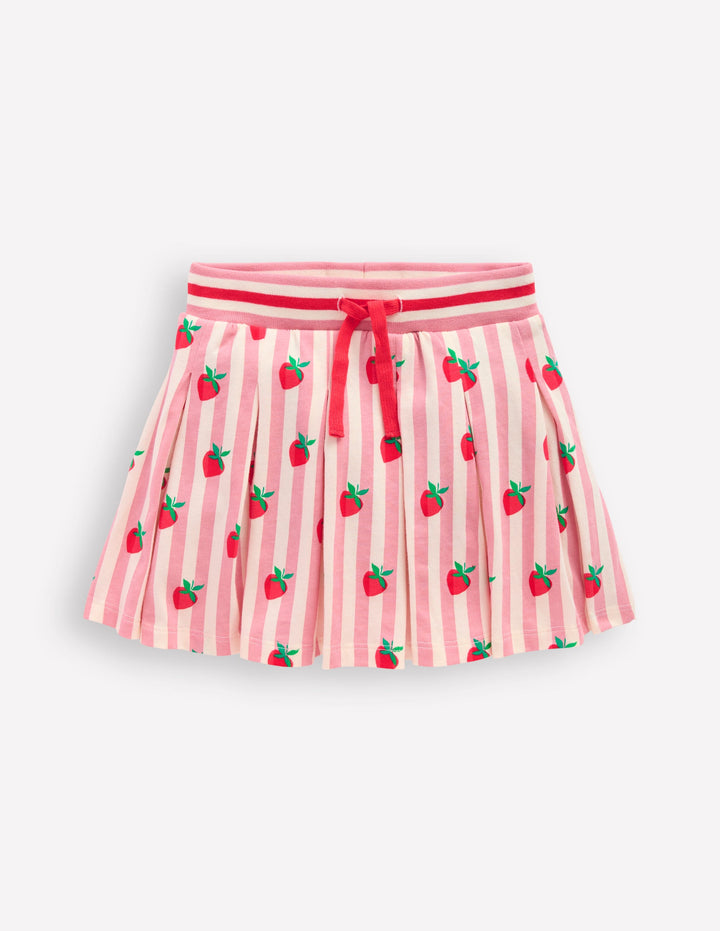 Pleated Jersey Skort-Pink Stripe Strawberries