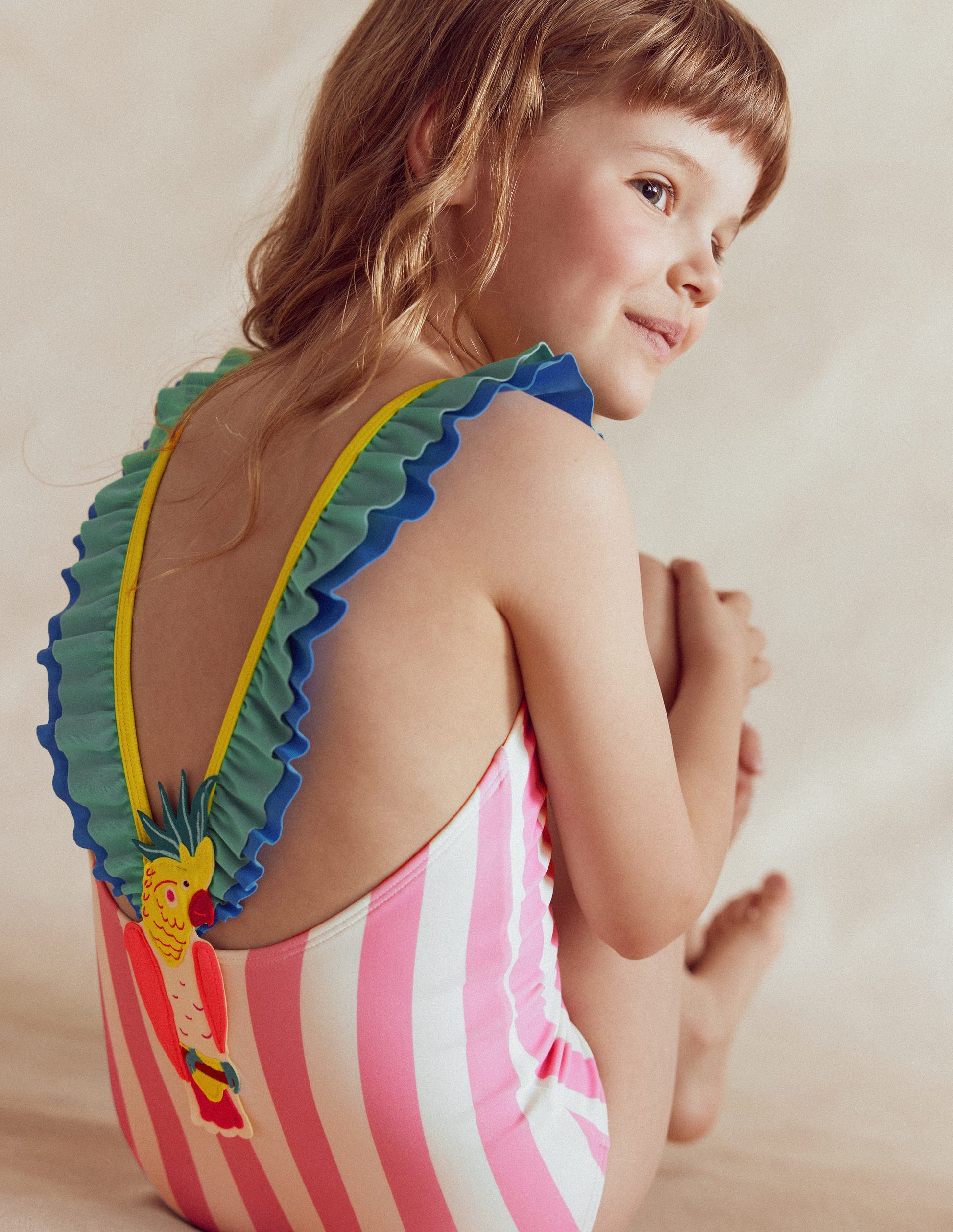 Hallie Frill Strap Swimsuit-Formica Pink Parrot-2