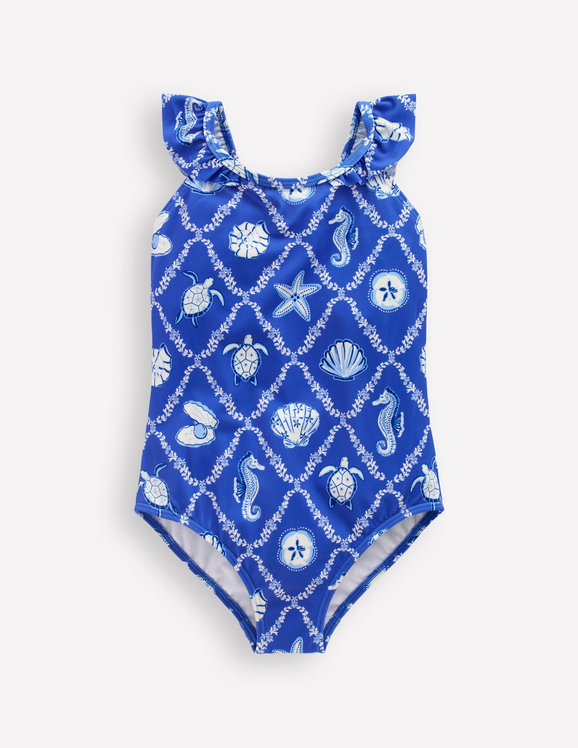 Hallie Frill Strap Swimsuit-Regency Blue Shell Tile-3