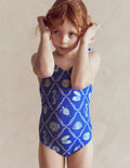 Hallie Frill Strap Swimsuit-Regency Blue Shell Tile