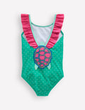 Hallie Frill Strap Swimsuit-Aqua Sea Blue Turtle