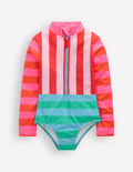 Long-sleeved Swimsuit-Multi Hotchpotch Stripe