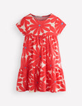 Ariel Twirly Jersey Dress-Coral Orange Giant Daisy