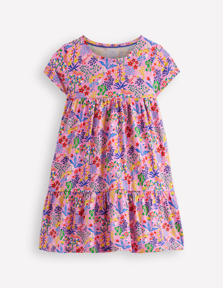 Ariel Twirly Jersey Dress-Meadowsweet Pink Garden Floral